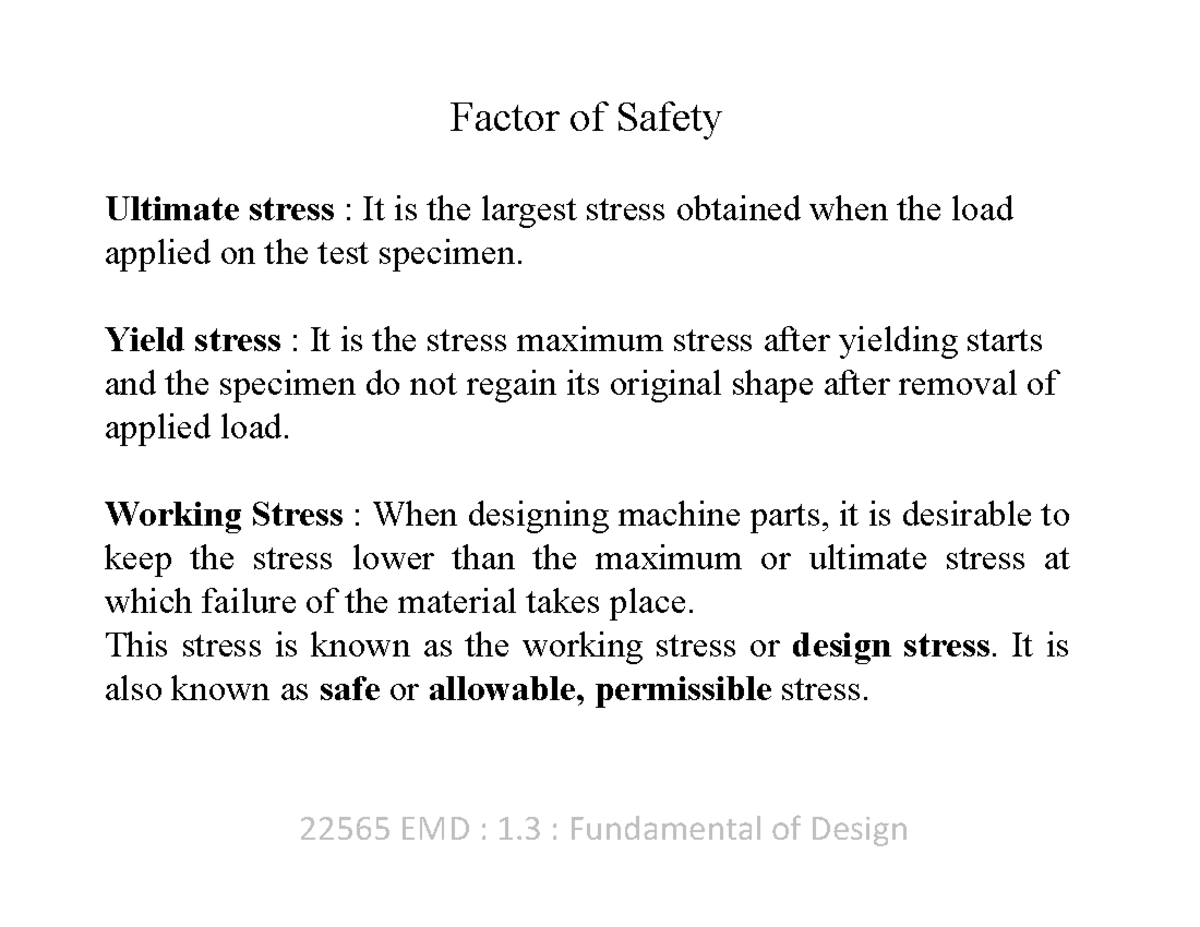 22564 EMD 1 - Elements of Mechanical Engineering - Factor of Safety ...
