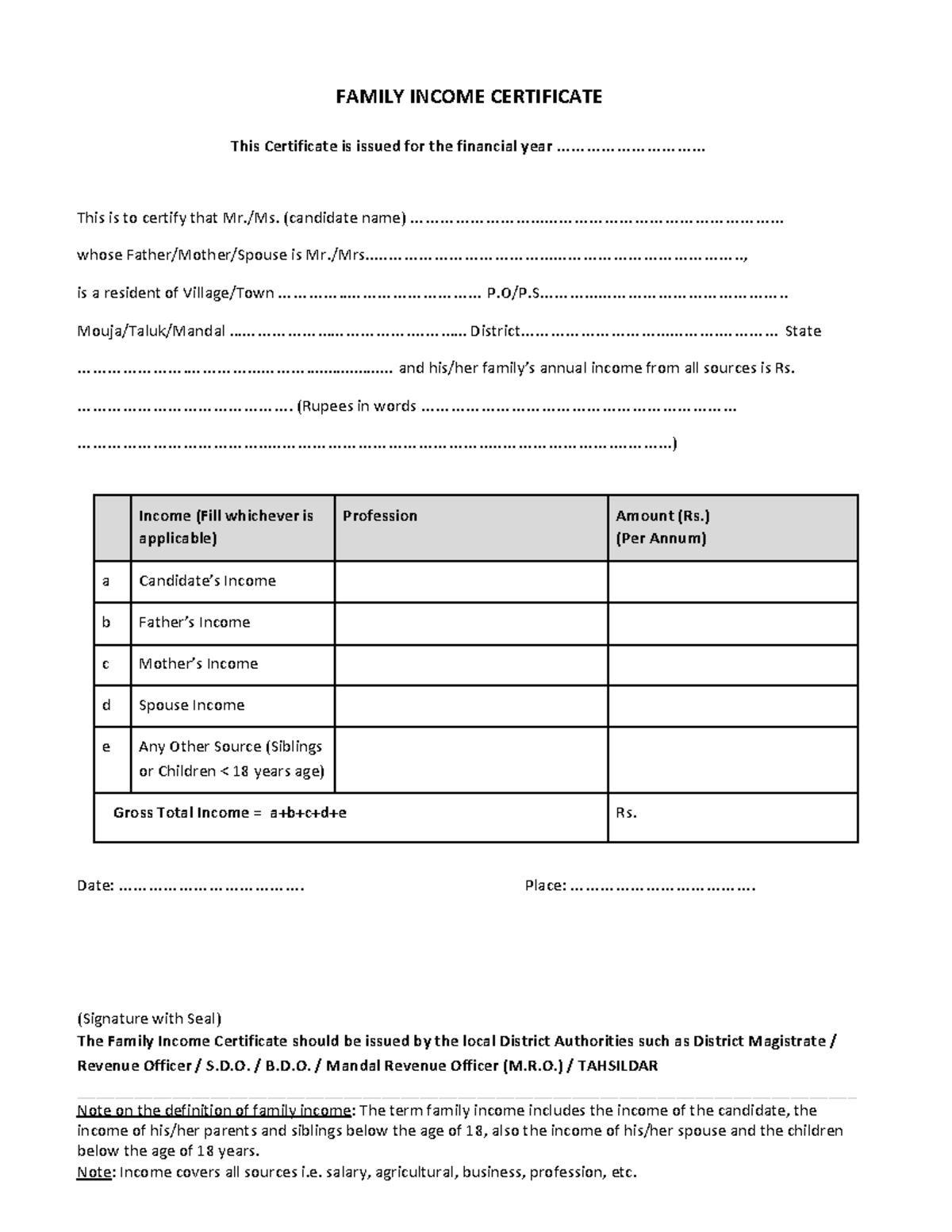 Income Certificate Format Download Online In Delhi Haryana 50 OFF
