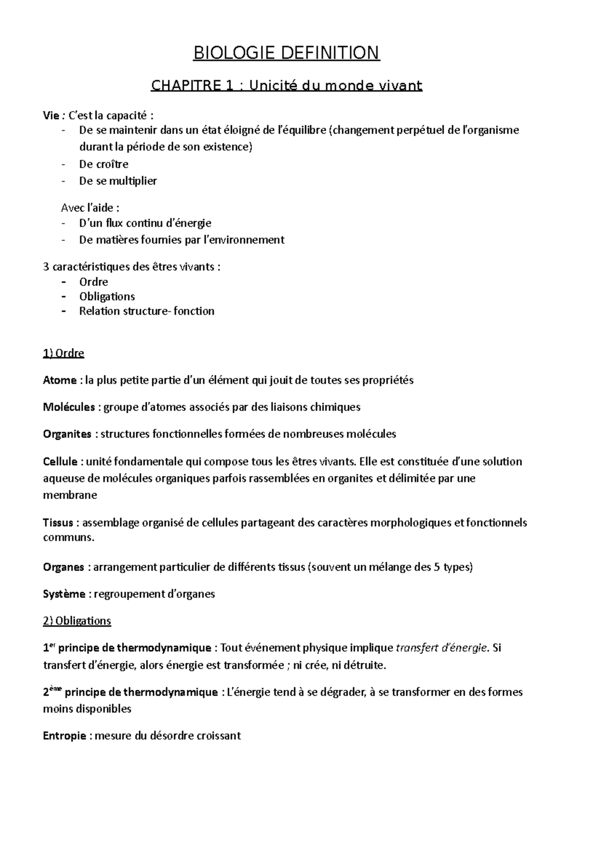 Biologie Definition sauv StuDocu