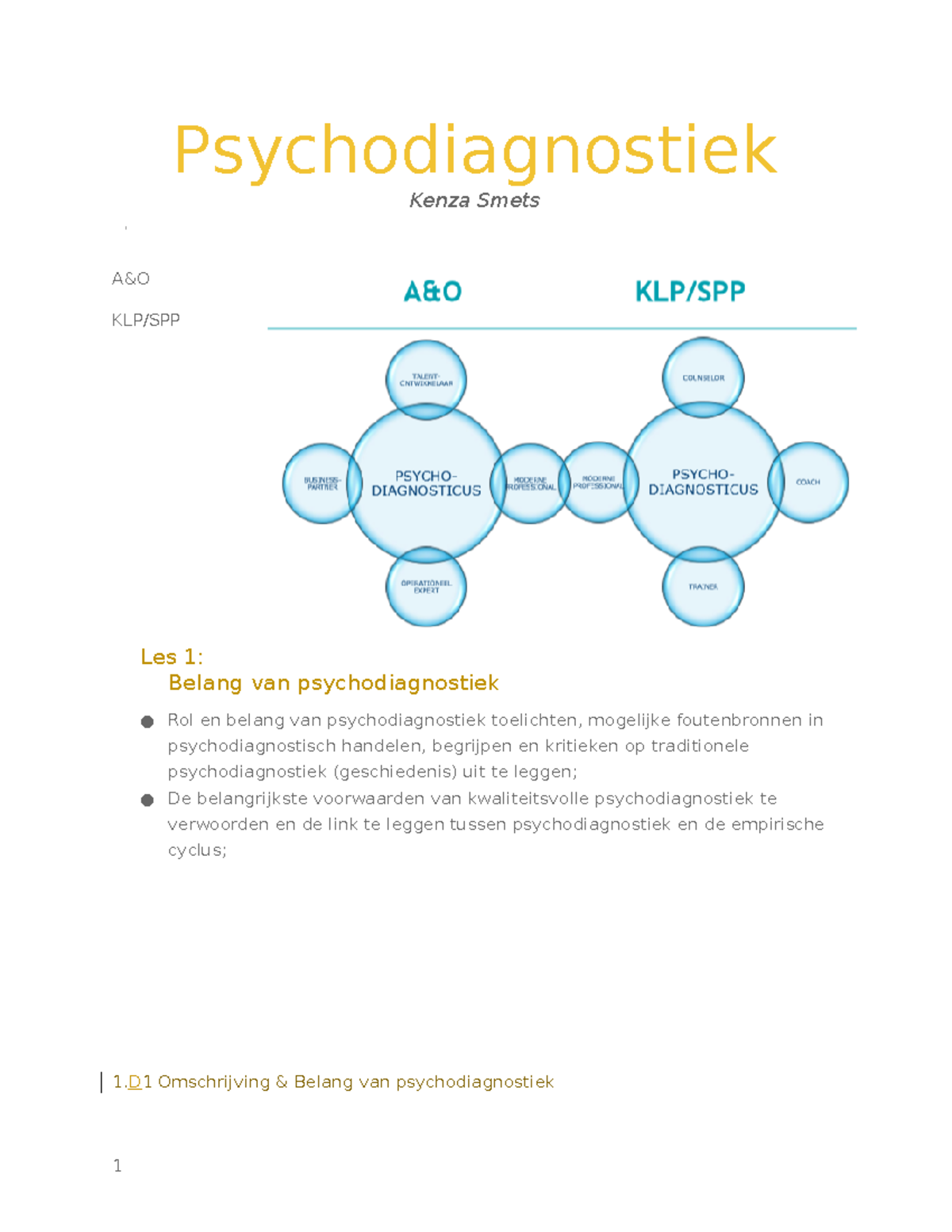 Les 1 Belang Van Psychodiagnostiek - Psychodiagnostiek Kenza Smets A&O ...