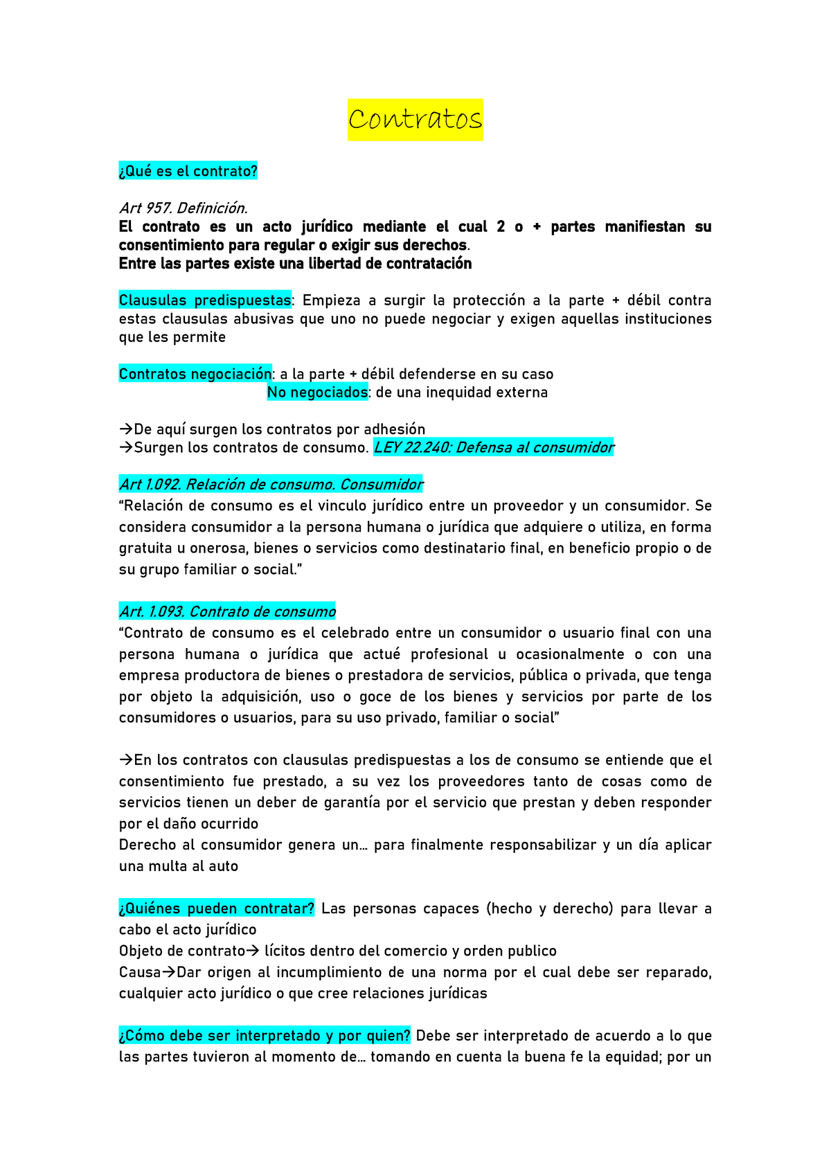 2°Parcial - Derecho I- Apuntes 2022 - Contratos ¿Qué Es El Contrato ...