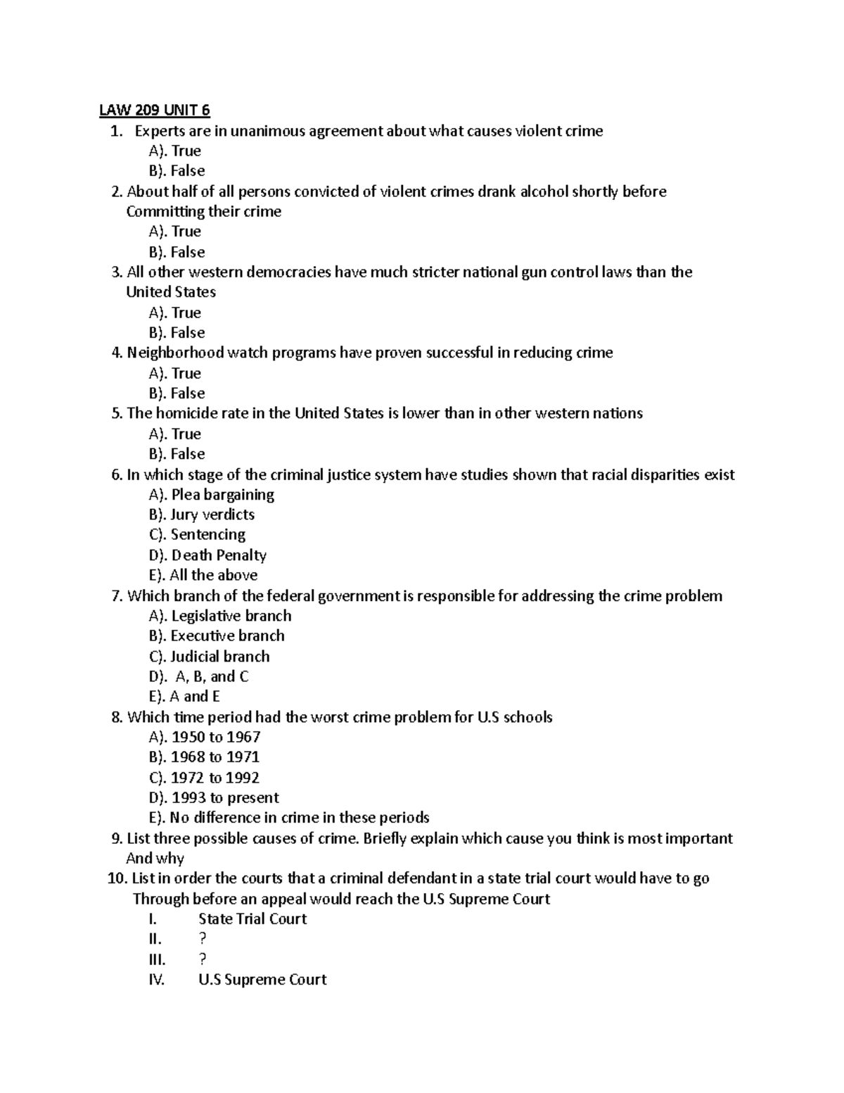 LAW 209 UNIT 6 - Questions that could possibly be on the exam - LAW 209 ...