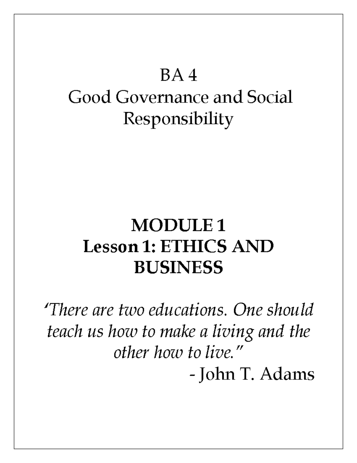 Module 1 Lesson 1 - BA 4 Good Governance And Social Responsibility ...