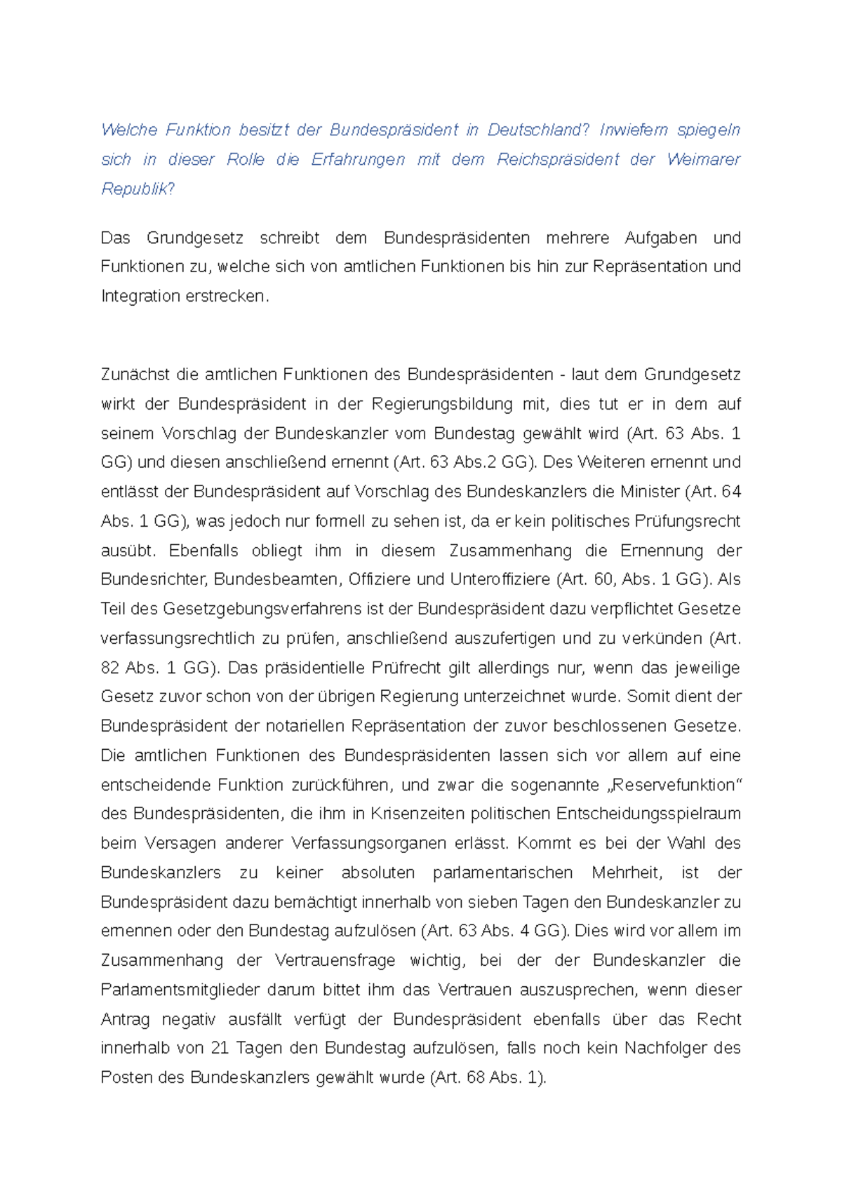 Institutitionensystem Übungsfrage - Einführung In Das Politische System ...