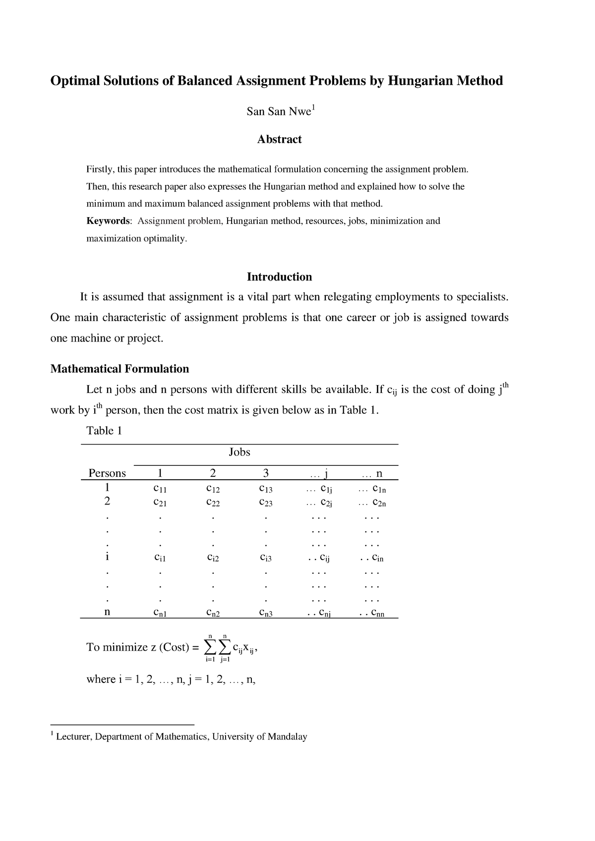 balanced assignment problem example