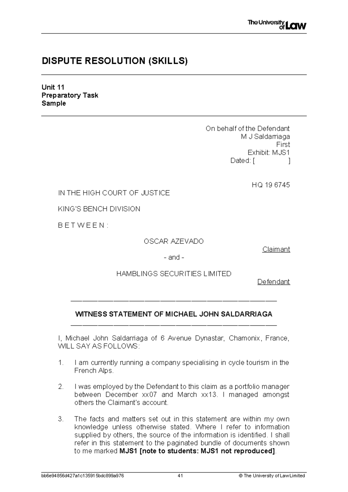 2324 dis u11 ce02 prep task sample - DISPUTE RESOLUTION (SKILLS) Unit ...