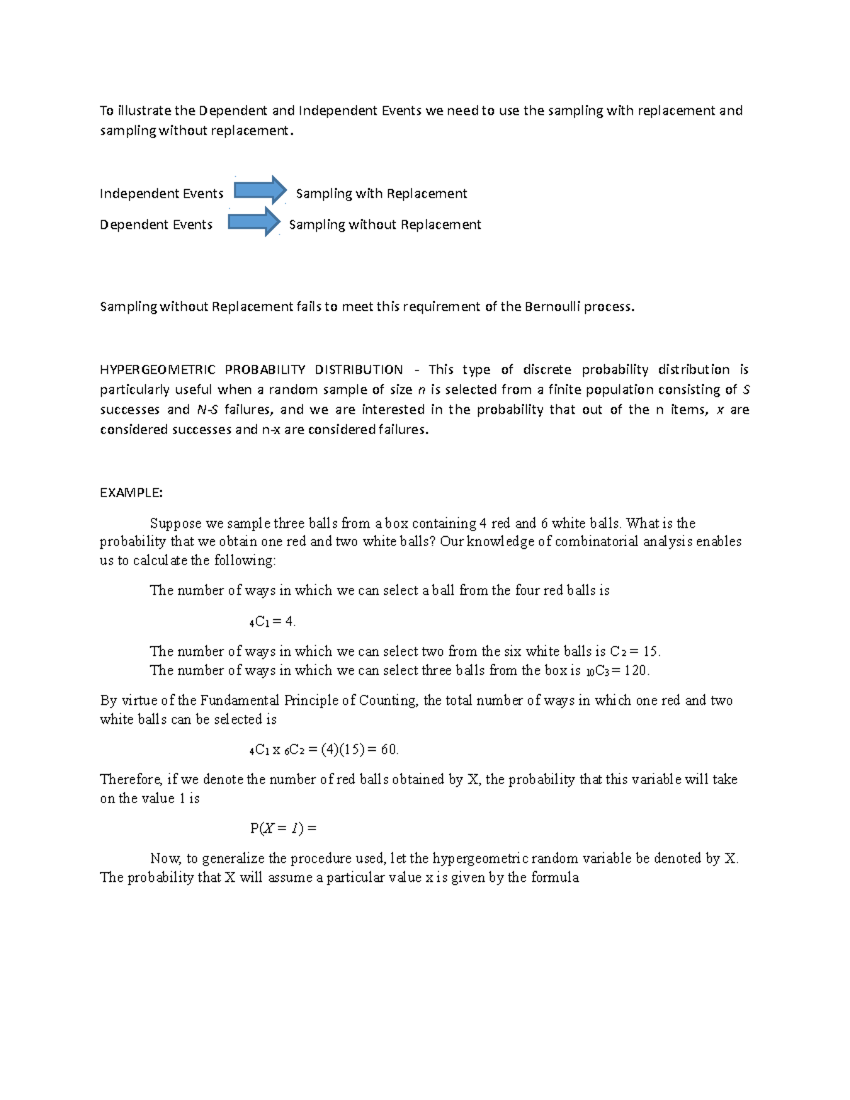 Hypergeometric-Probability-Distribution Summary - To illustrate the ...