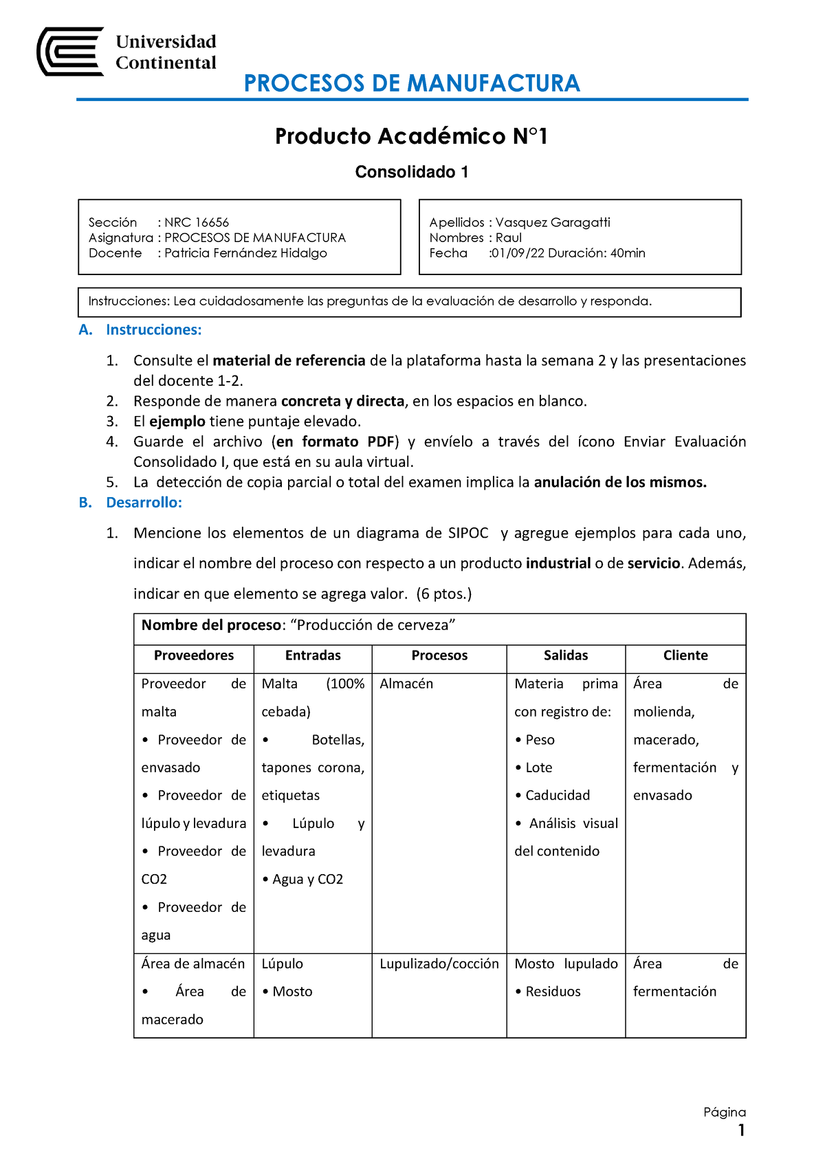 Producto Academico N1 Proceso De Manufactura - PROCESOS DE MANUFACTURA ...