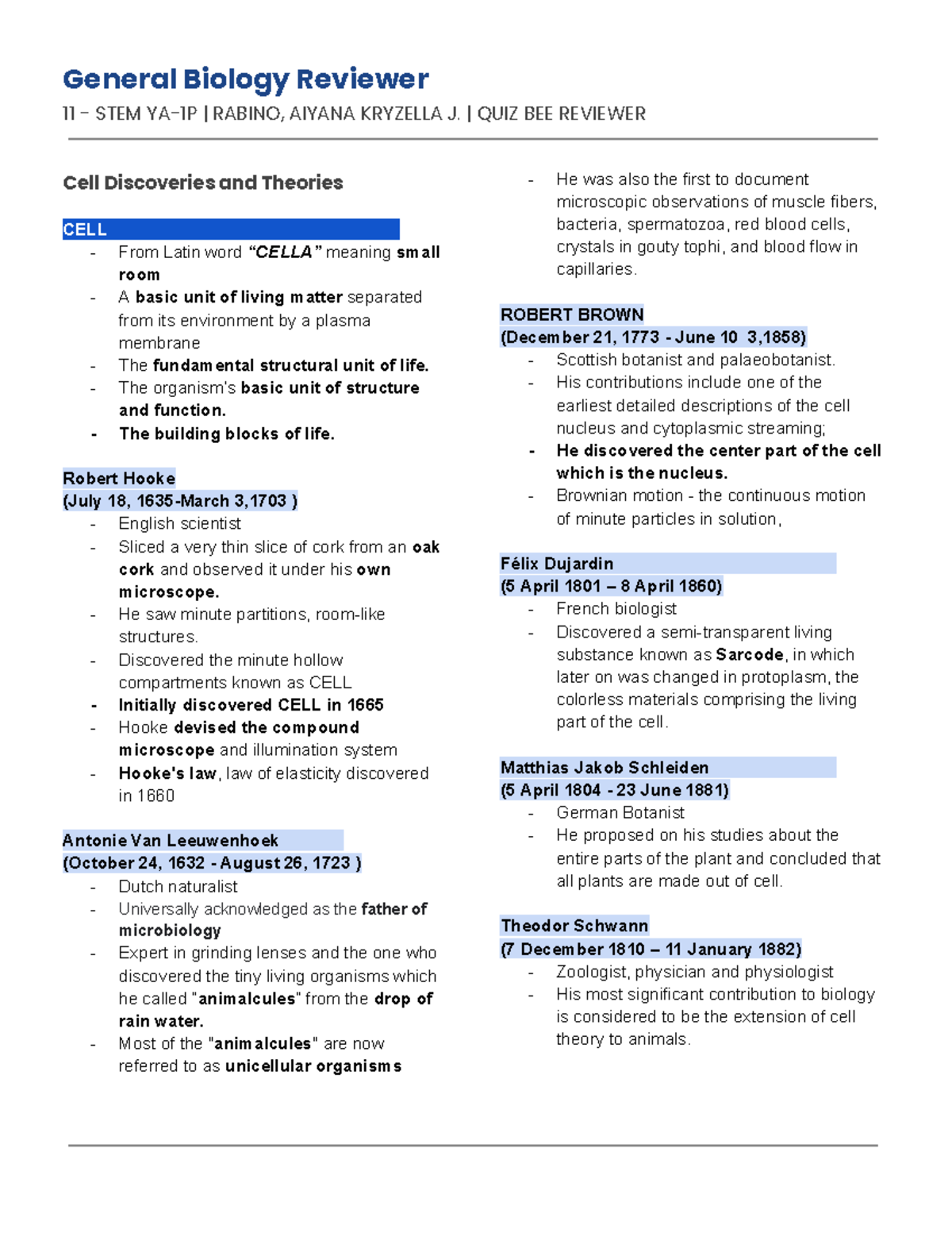 Biology reviewer - Cell discoveries and theories Cellular structure and ...