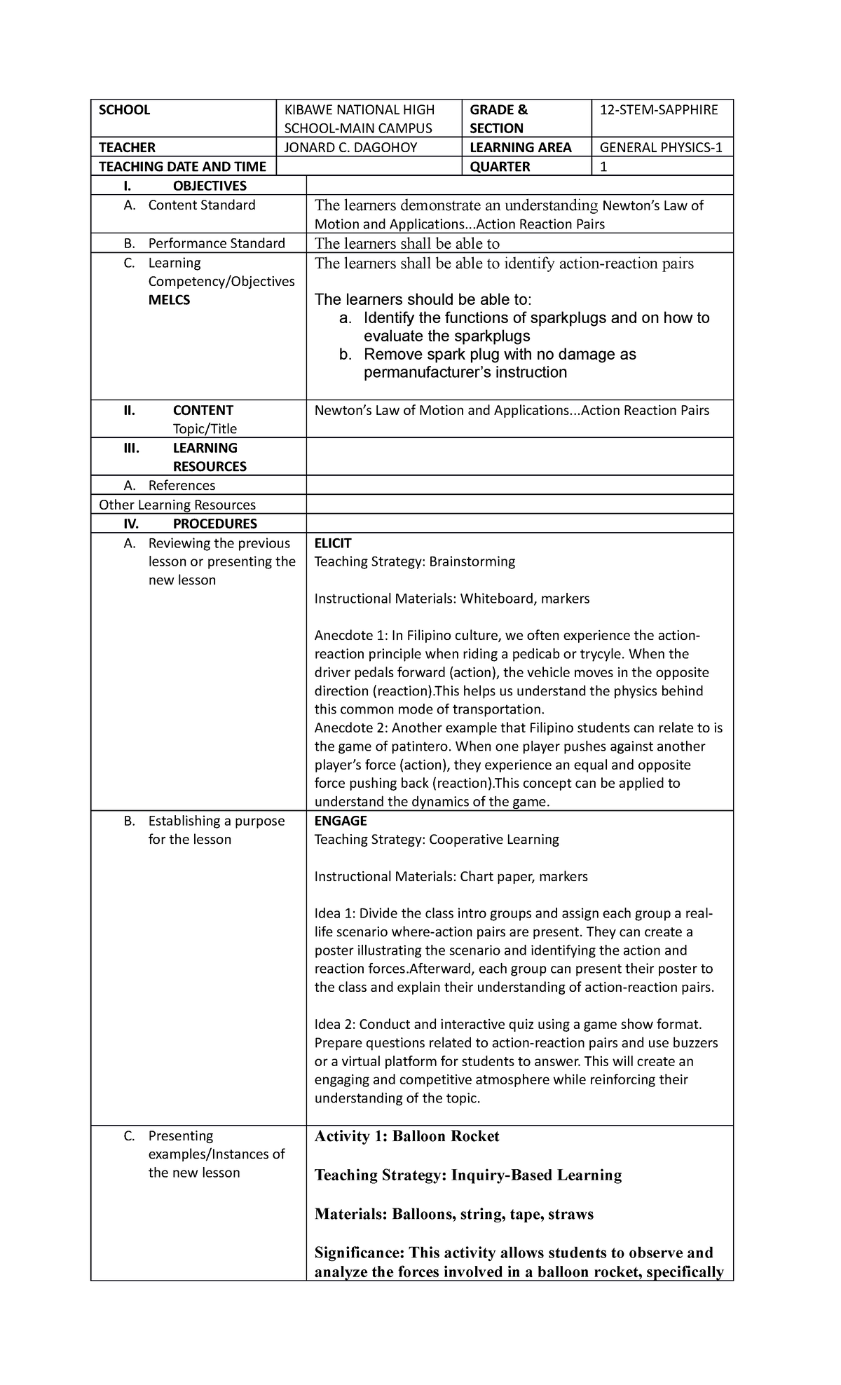 Gen Physics 1-Semi-LP - A sample semi-lesson plan - SCHOOL KIBAWE ...