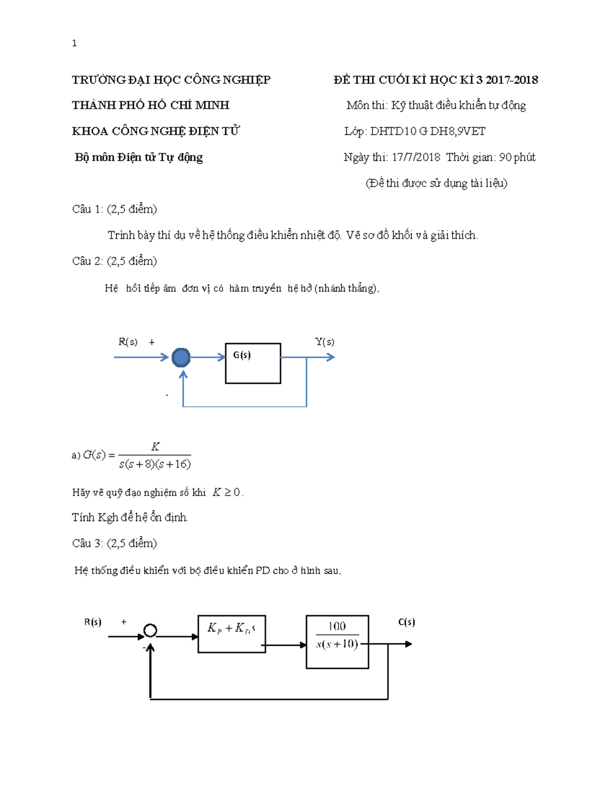 Dapan Ktdktd dhtd10 G dh89vet HK3 2017 2018 TRƯỜNG ĐẠI HỌC CÔNG NGHIỆP ĐỀ THI CUỐI KÌ HỌC KÌ 3