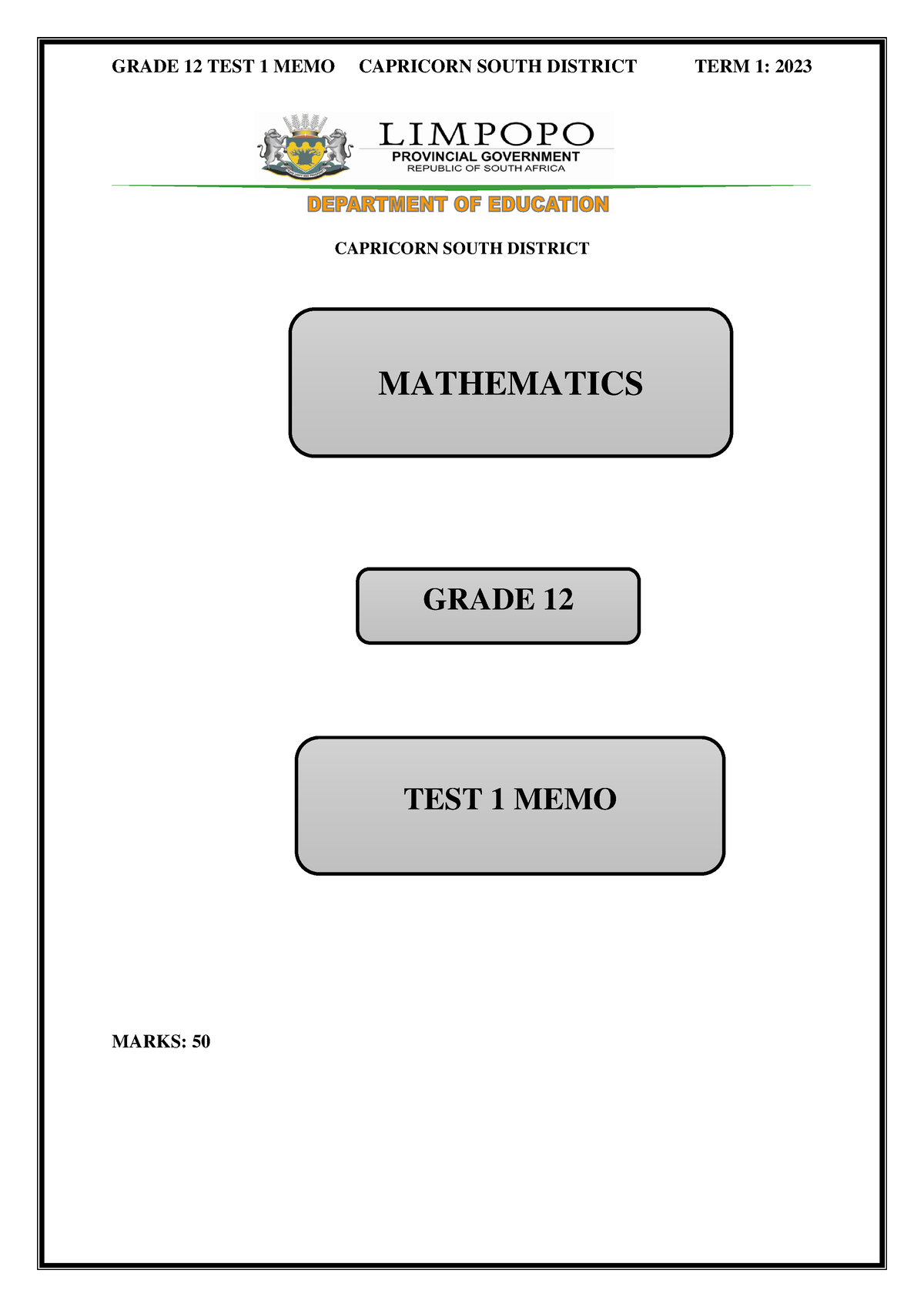 capricorn south district mathematics assignment grade 11