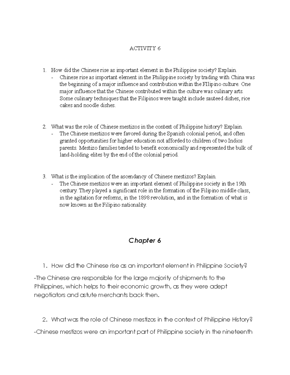 PH6 - Rizal-Chapter-6 - ACTIVITY 6 How did the Chinese rise as ...