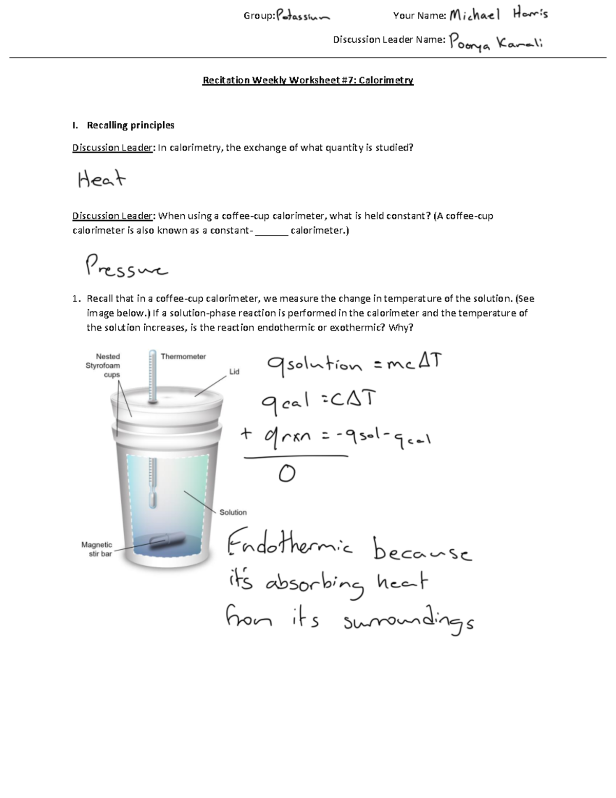 Calorimetry David Atwood Group Your Name Discussion Leader Name