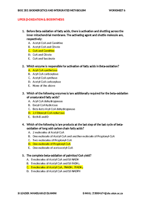 Worksheet 2 - SI QUESTIONS - 2024 BIOC202W2 Bioenergetics and ...