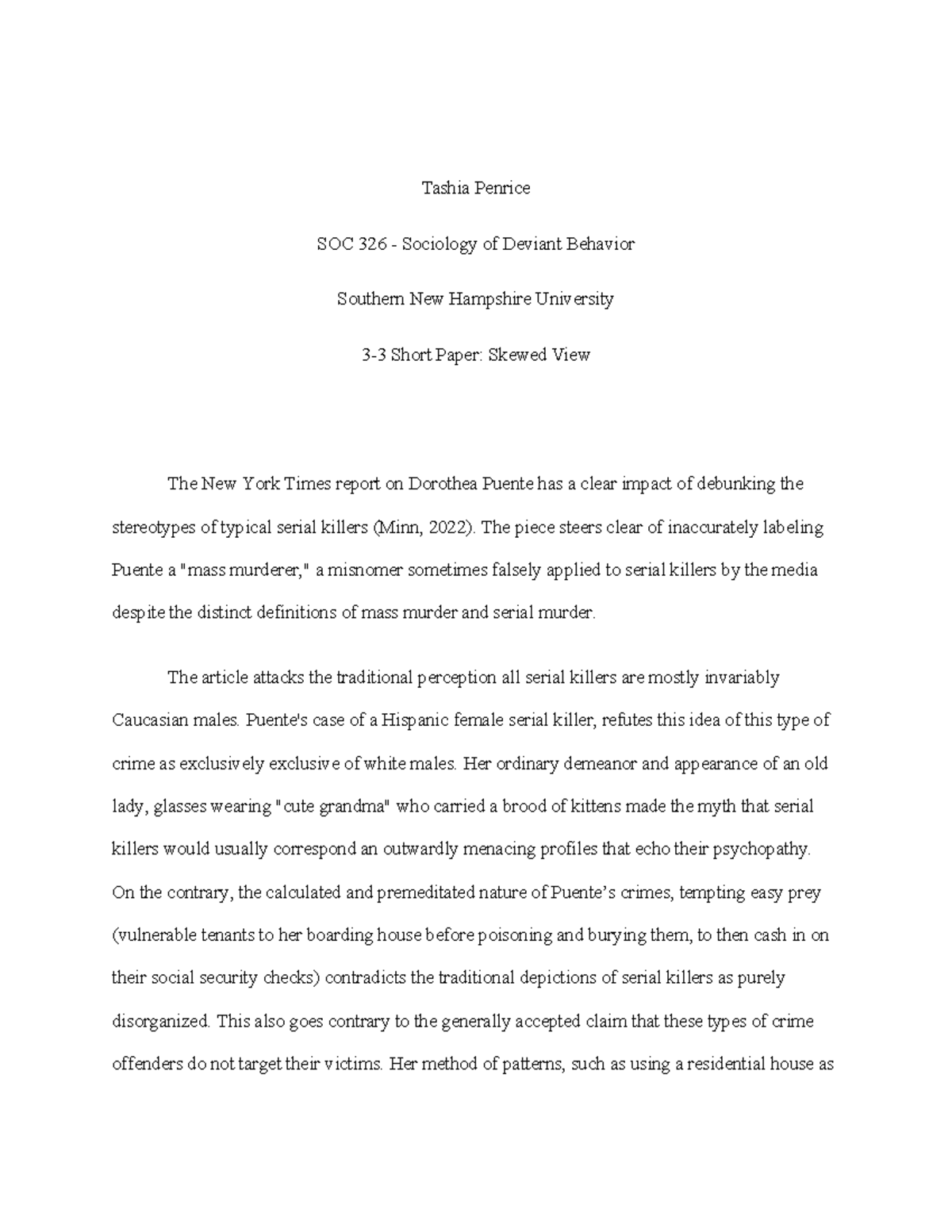 3-3 Short Paper Skewed View - Tashia Penrice SOC 326 - Sociology of ...