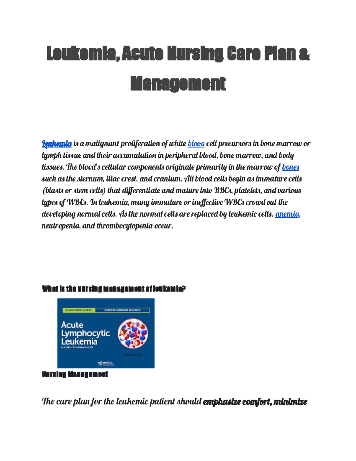 Leukemia, Acute - fsdfwetet - Leukemia, Acute Nursing Care Plan ...