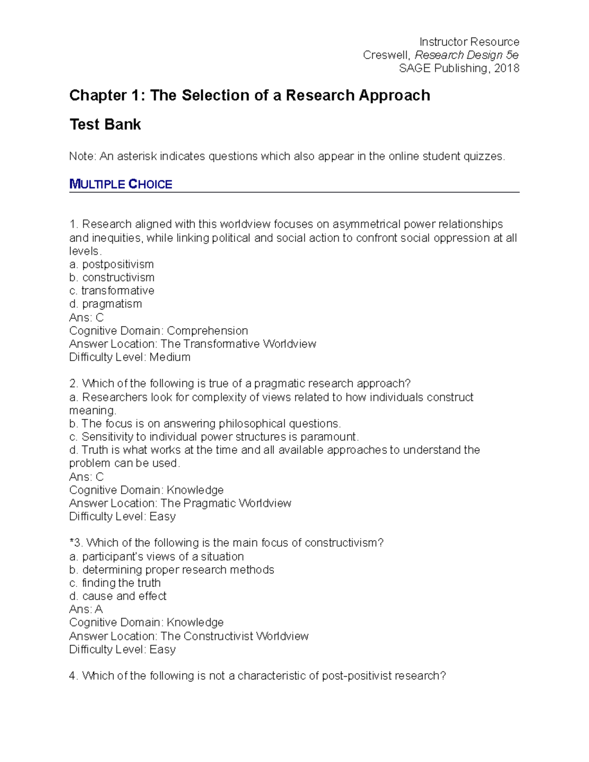 Creswellrd 5e TB01 chapter 1 Creswell, Research Design 5e SAGE