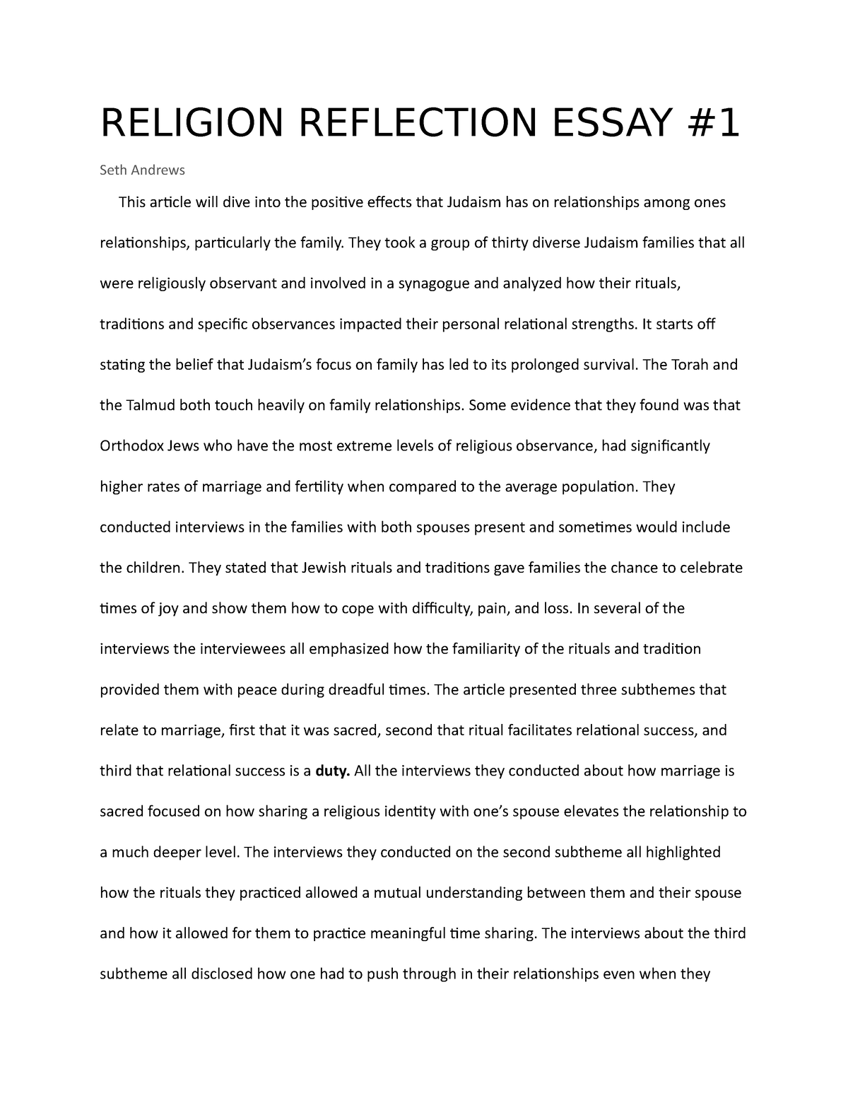 religion reflection paper college essay