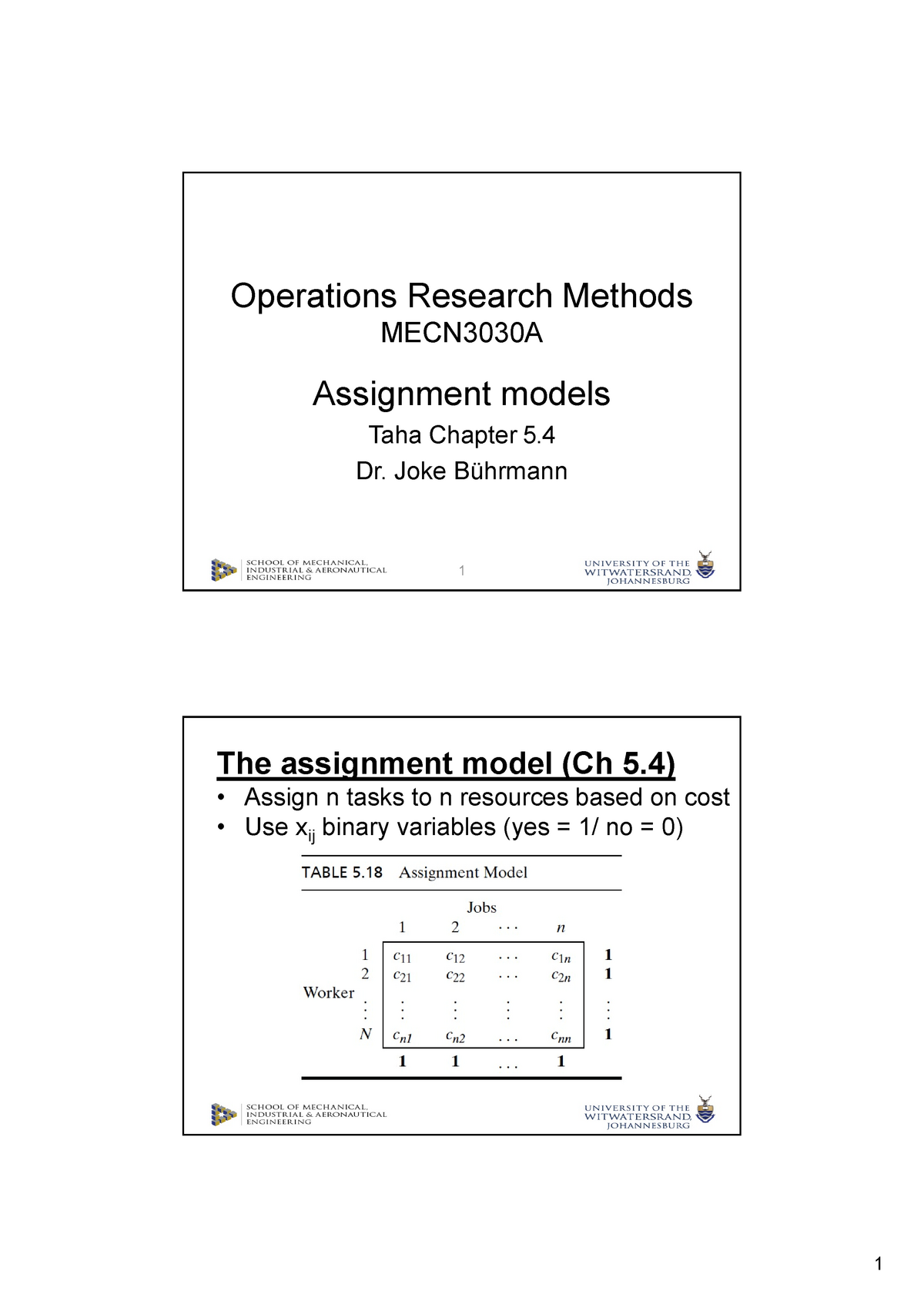 assignment model operations research