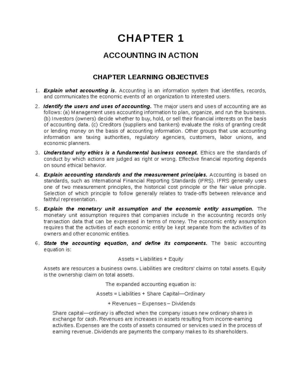 Ch1-3e-TB - Test Bank Ch 1 - CHAPTER 1 ACCOUNTING IN ACTION CHAPTER ...