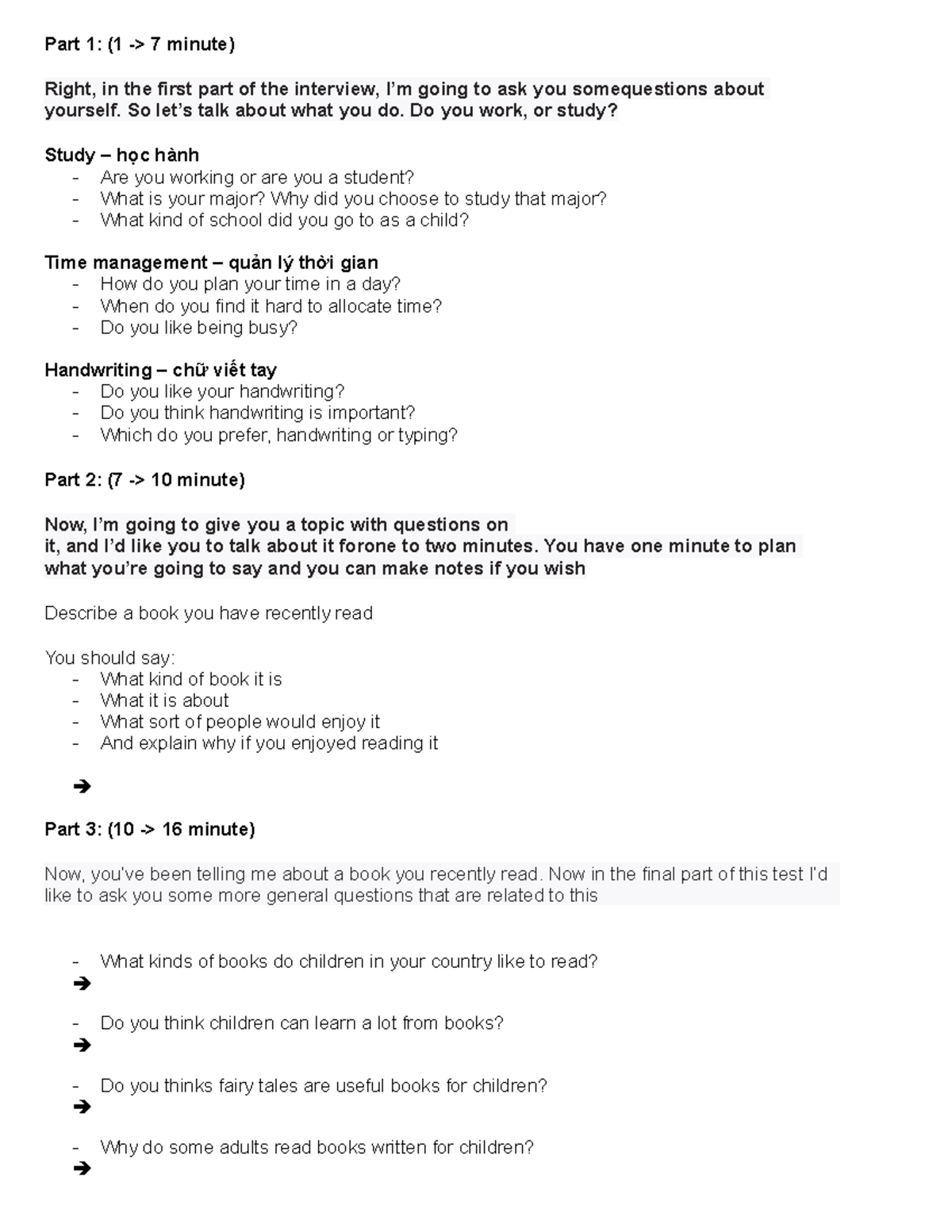 Speaking - hehe - Part 1: (1 -> 7 minute) Right, in the first part of ...