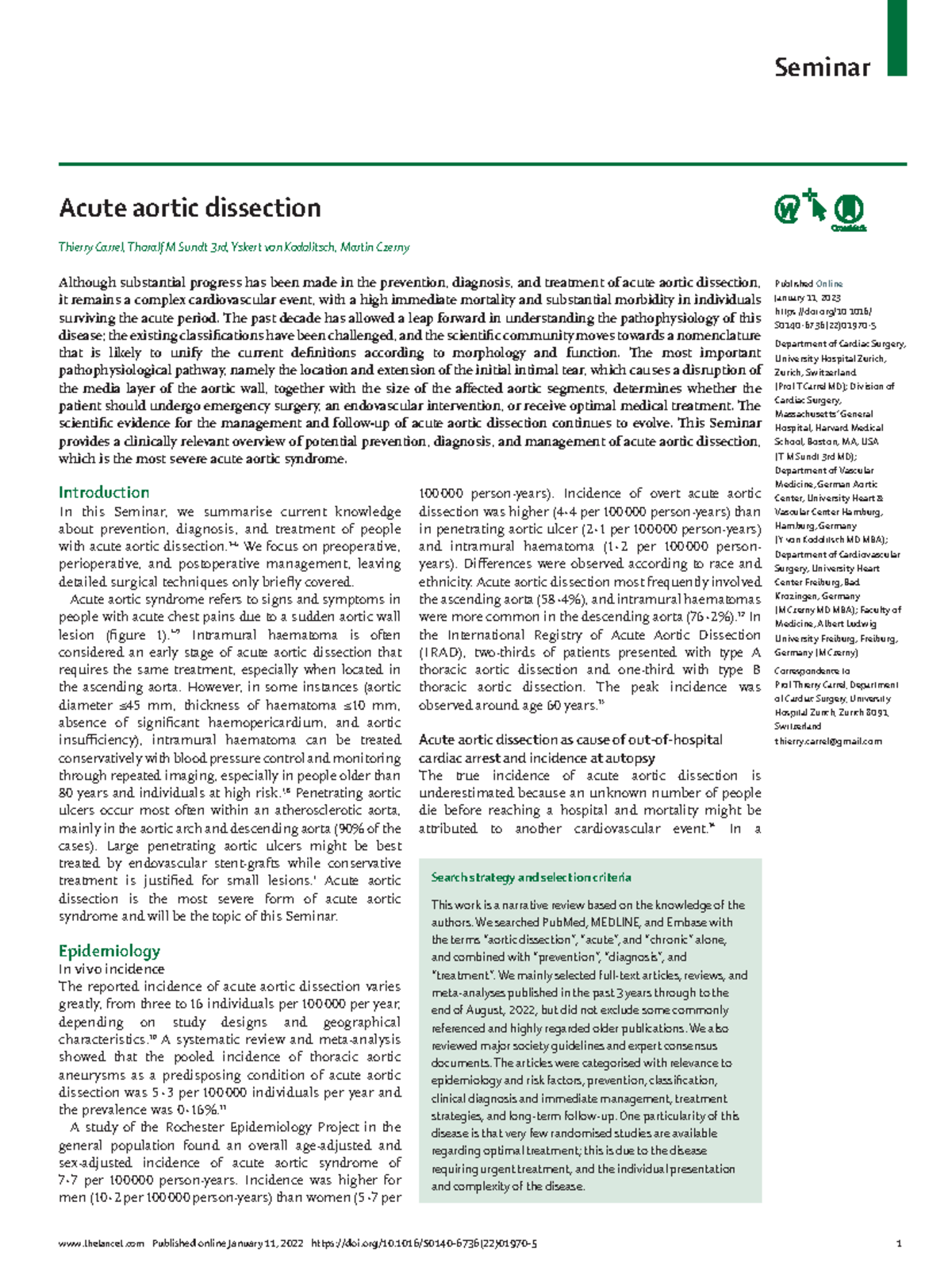 Aortic dissection - Acute aortic dissection Thierry Carrel, Thoralf M ...