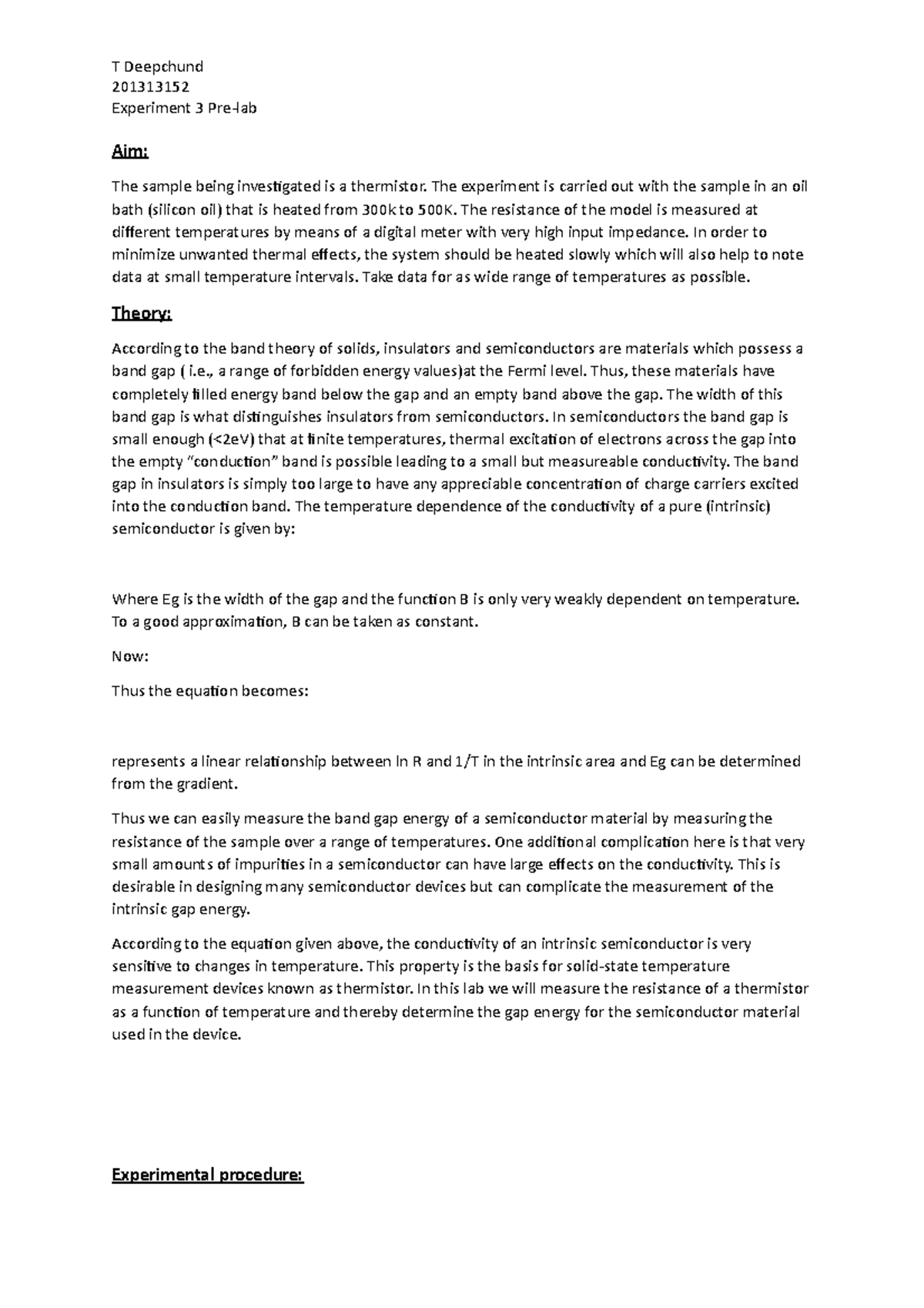 2b phys pre pra 3 - pre-prac report - T Deepchund 201313152 Experiment ...