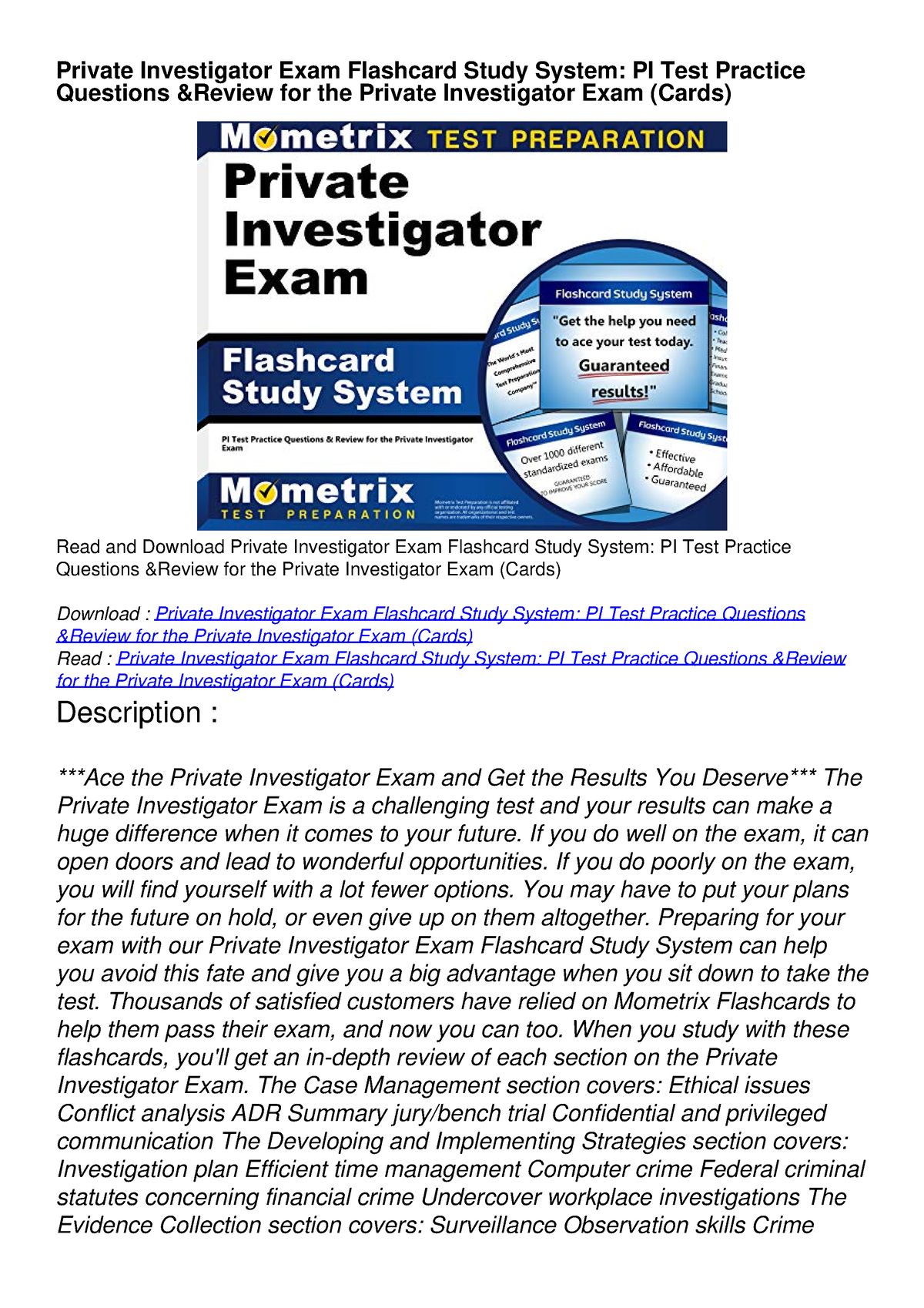 [PDF READ ONLINE] Private Investigator Exam Flashcard Study System PI