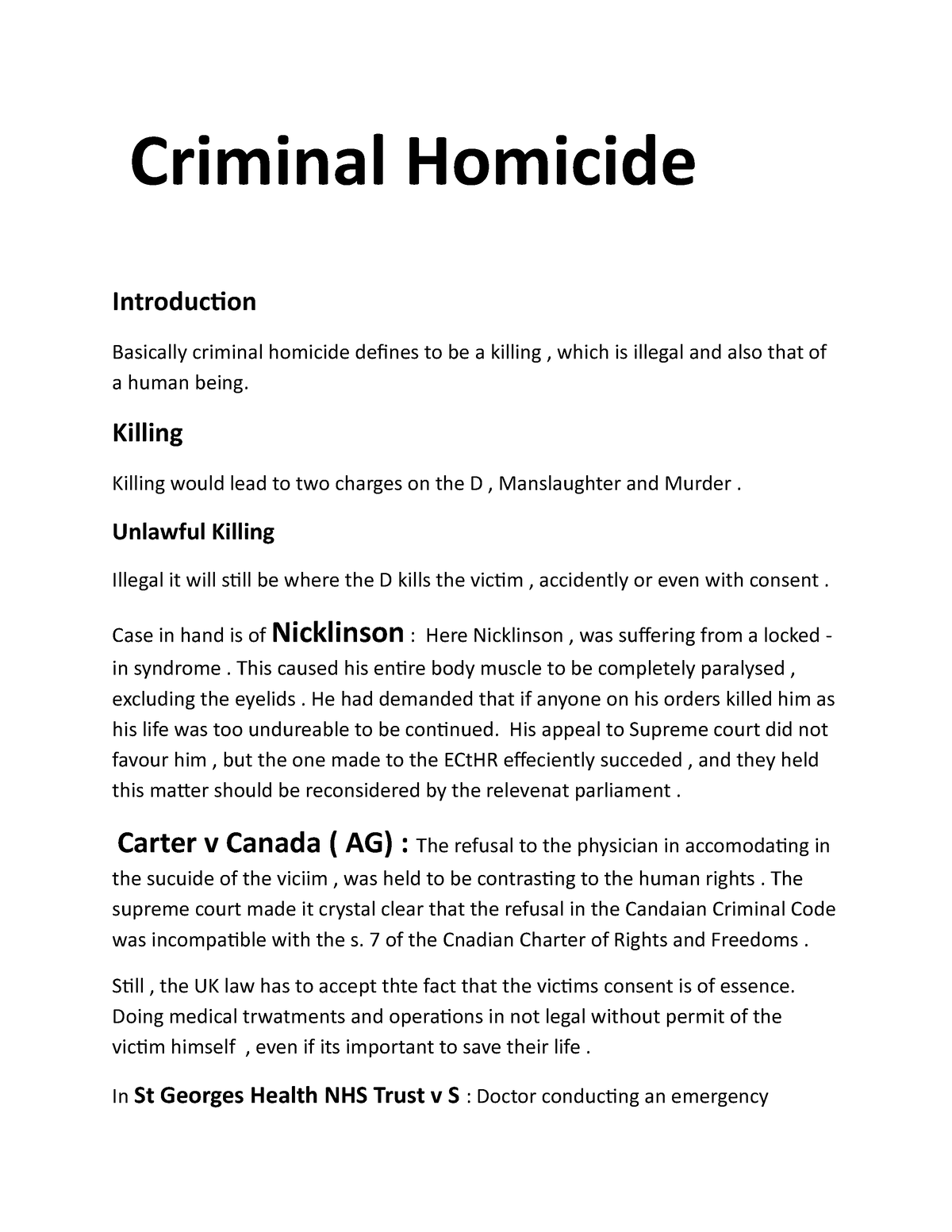 criminal law homicide essay