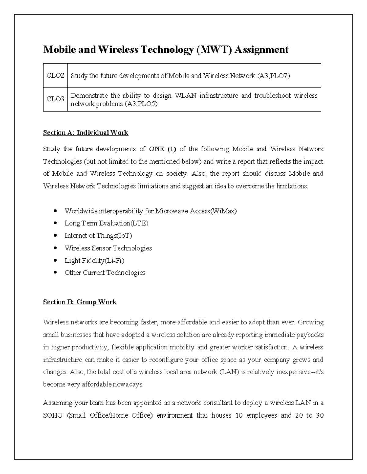 MWT Assignment - wevnvl wnn - Mobile and Wireless Technology (MWT ...