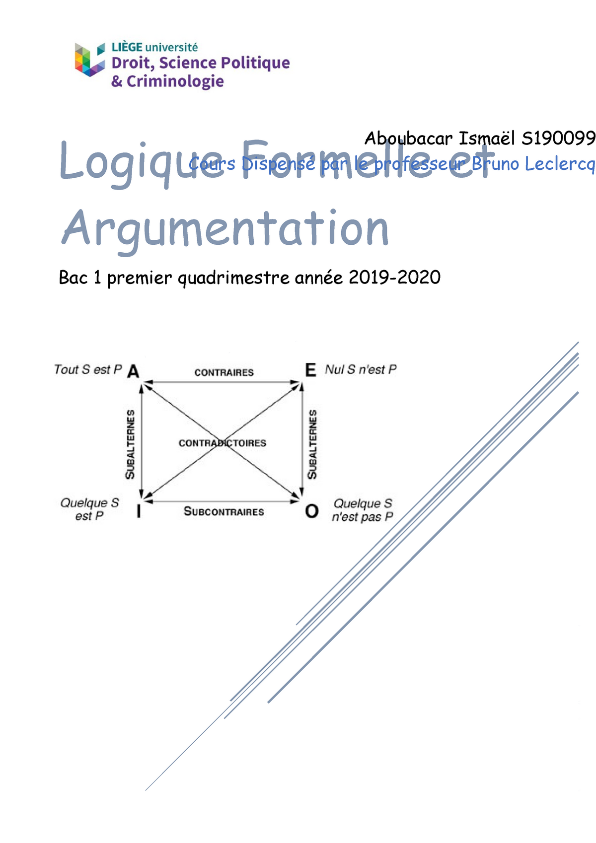 Logique formelle et argumentation Logique Formelle et Argumentation