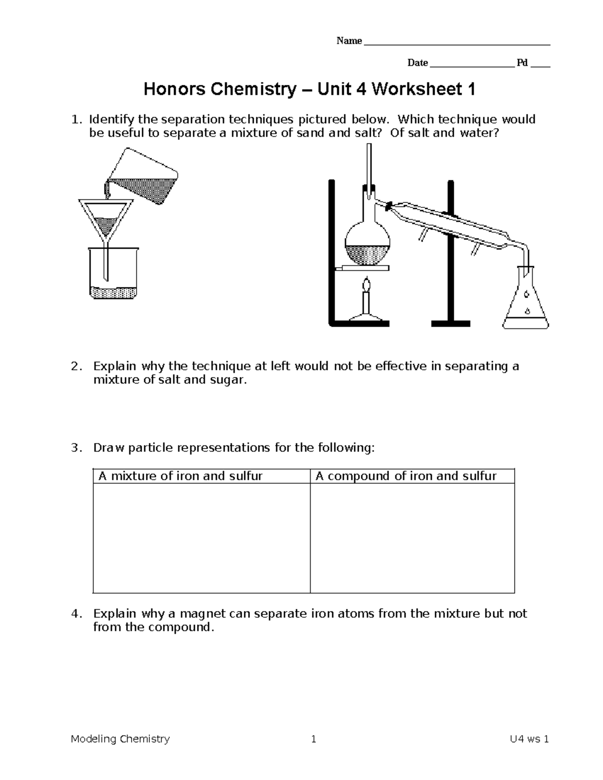 04 Worksheet 1 Separating Mixtures - Name Date Pd Honors Chemistry ...