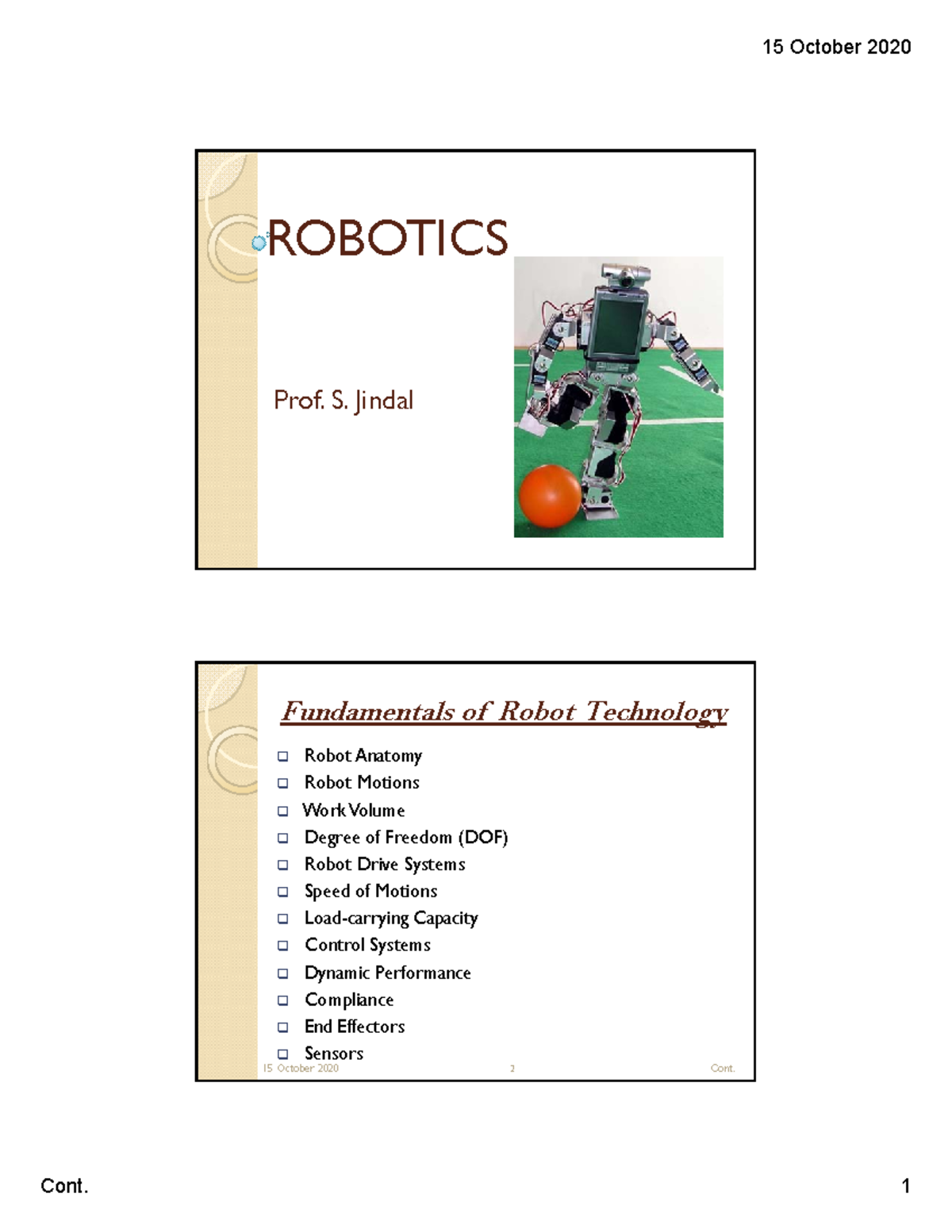 Robotics-SJ - Lecture notes 3 - 15 October 2020 ROBOTICS Prof. S ...