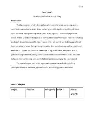 Pre Lab 4 - Complete Pre Lab of CHEM 2211 including introduction, table ...