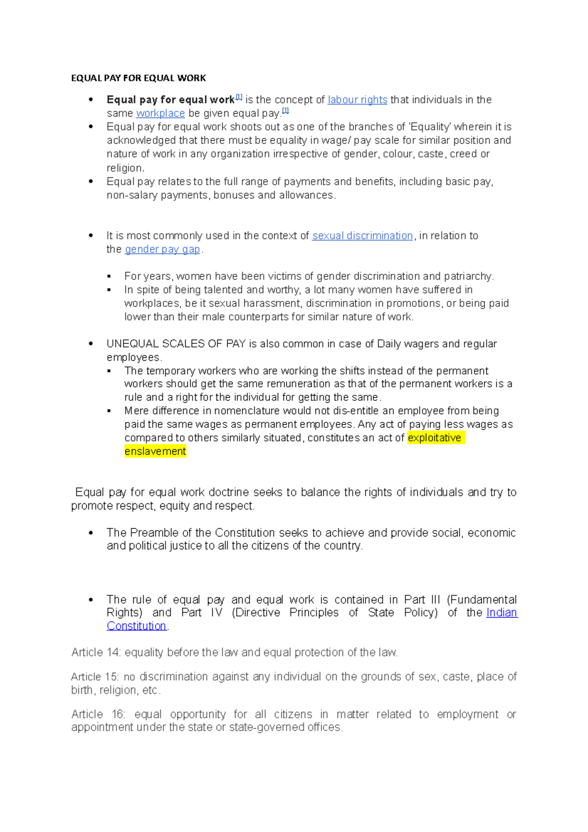 Equal pay for equal work - [1] Equal pay for equal work shoots out as ...