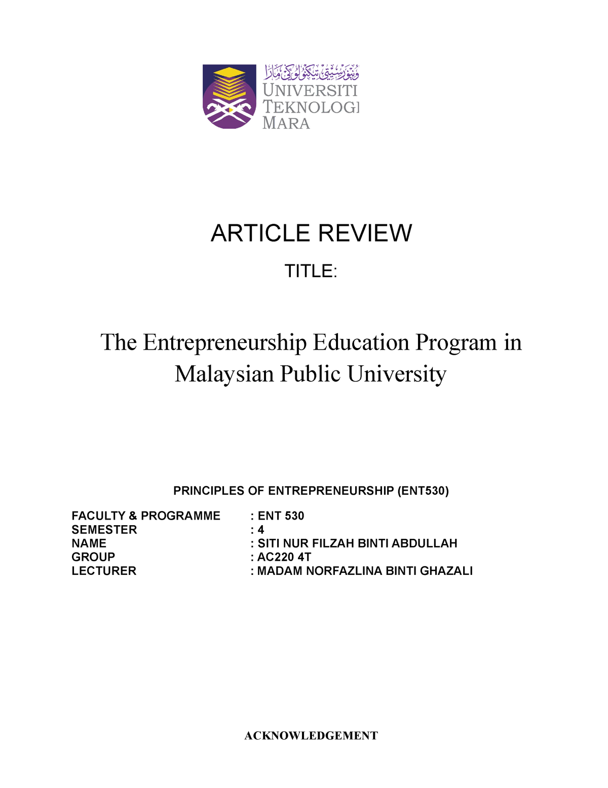 contoh assignment article review uitm