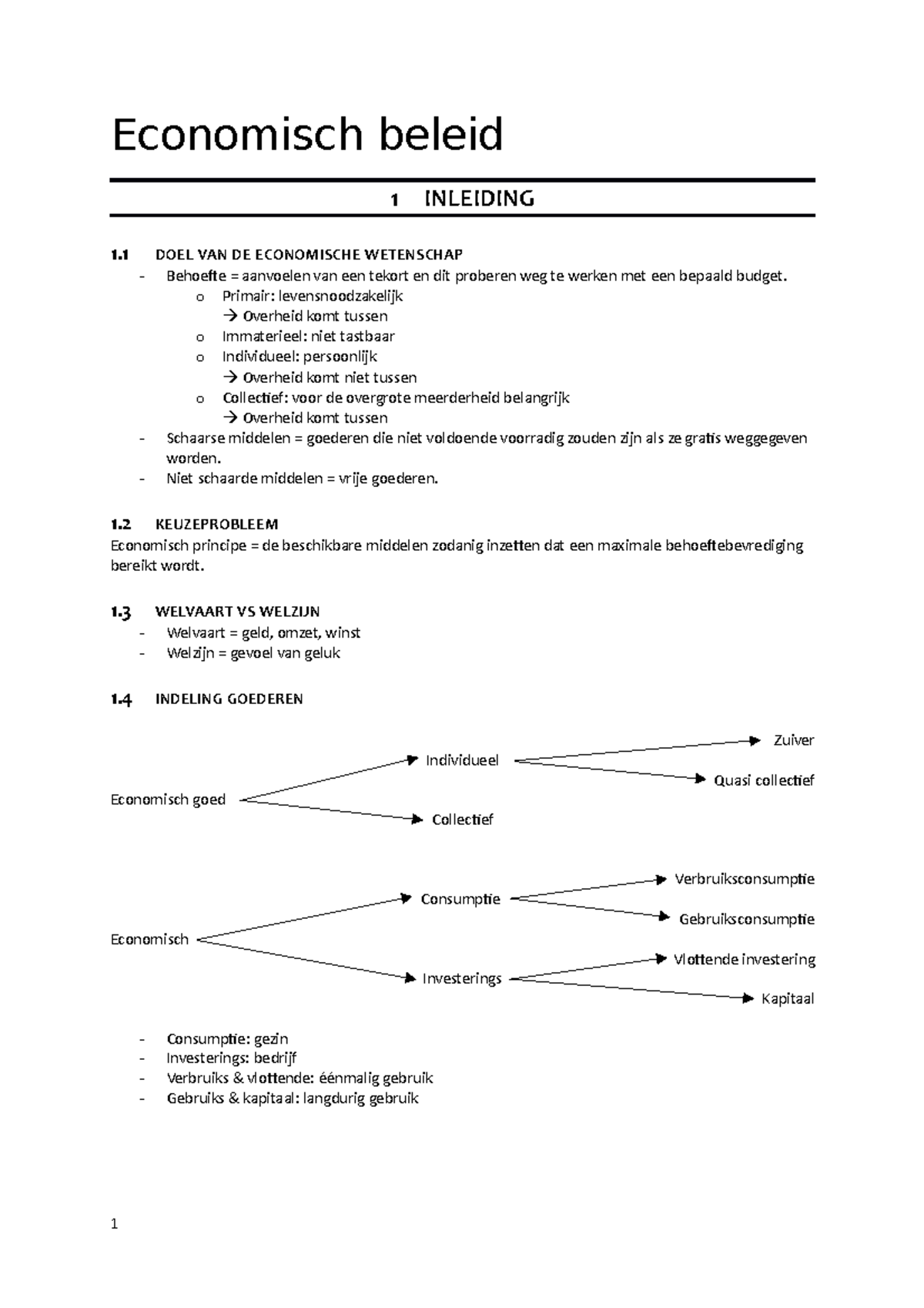 Economisch Beleid SEM1 - Economisch Beleid 1 INLEIDING 1 DOEL VAN DE ...