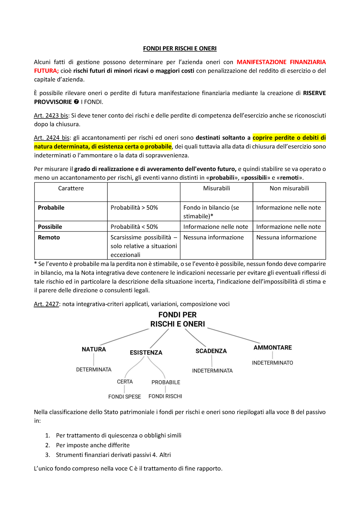 Fondo Per Rischi E Oneri FONDI PER RISCHI E ONERI Alcuni Fatti Di Gestione Possono Determinare