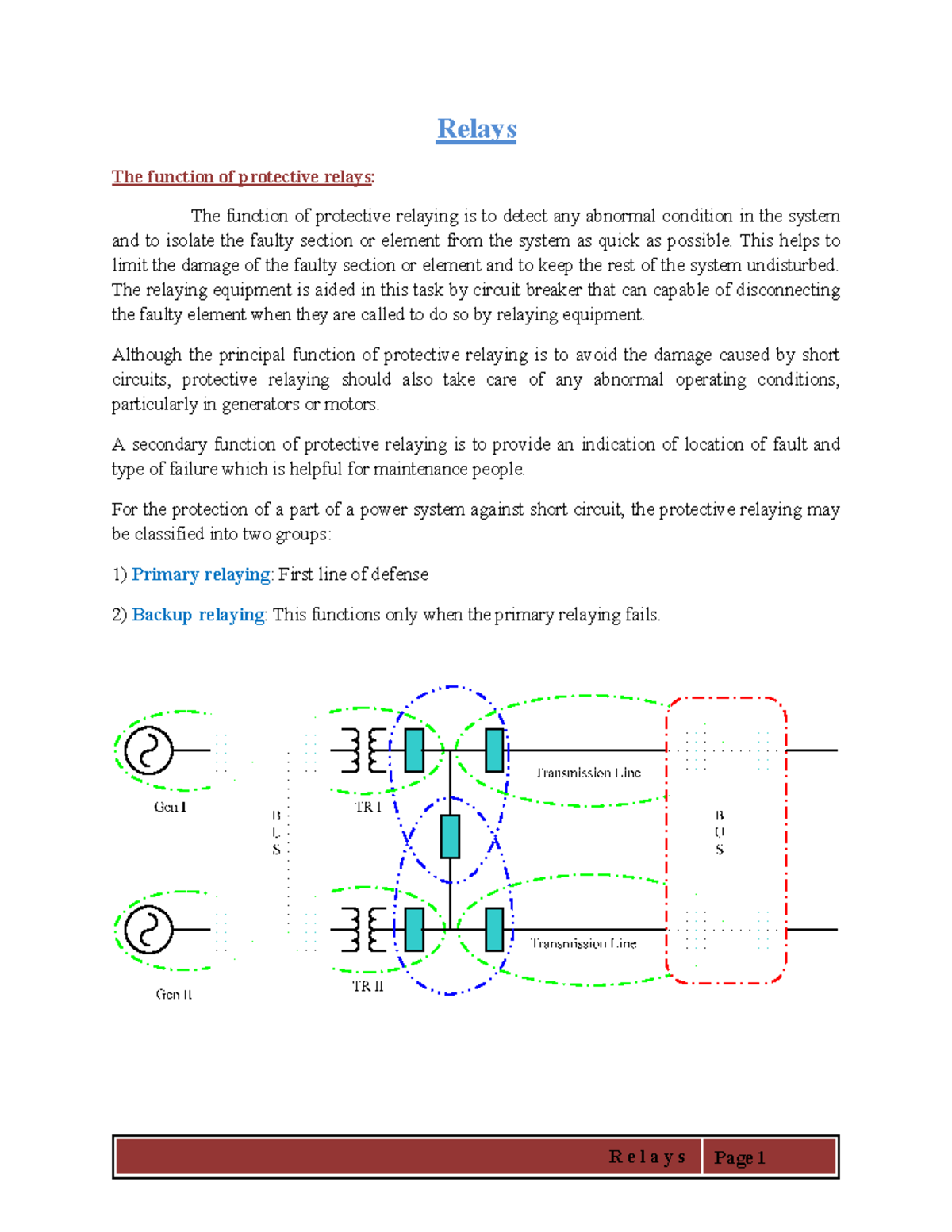 a short note on Relays - l· Relays The function of protective relays ...
