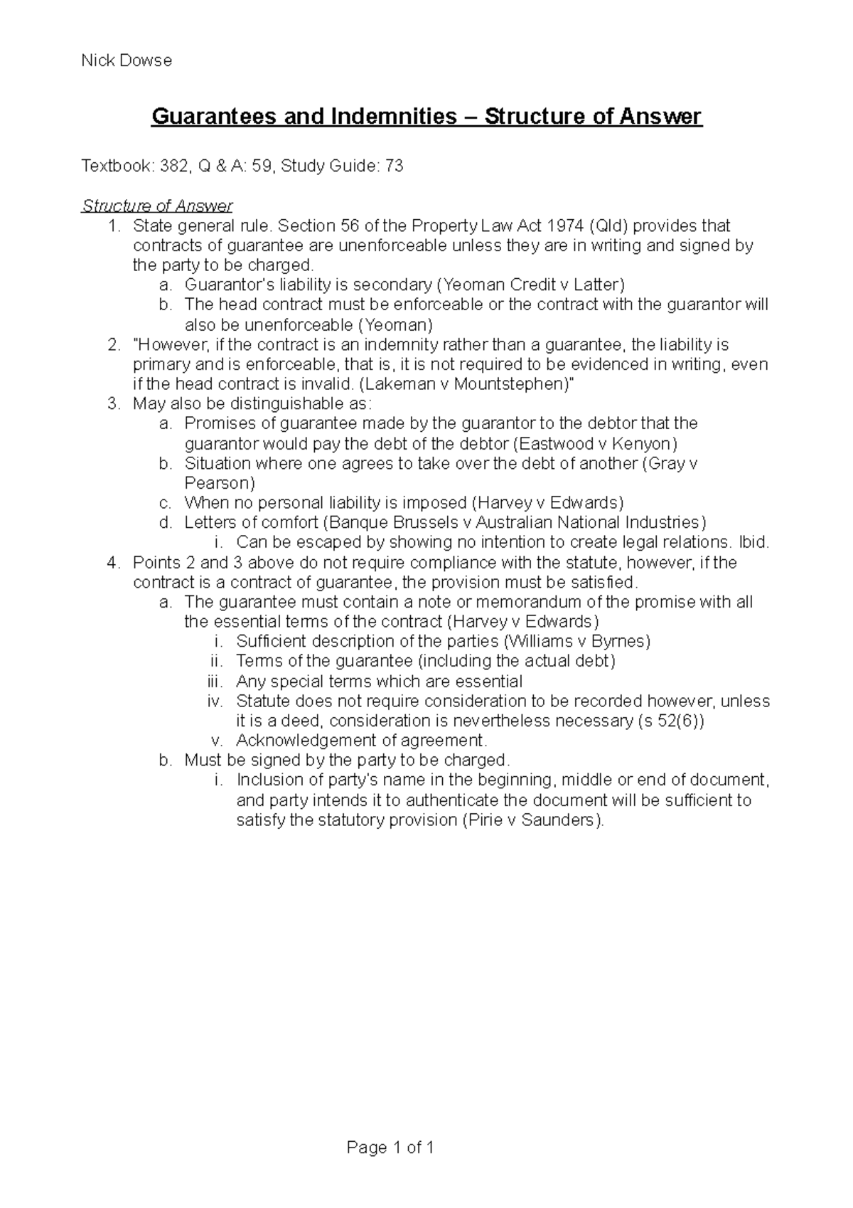 Guarantees and Indemnities Nick Dowse Guarantees and Indemnities