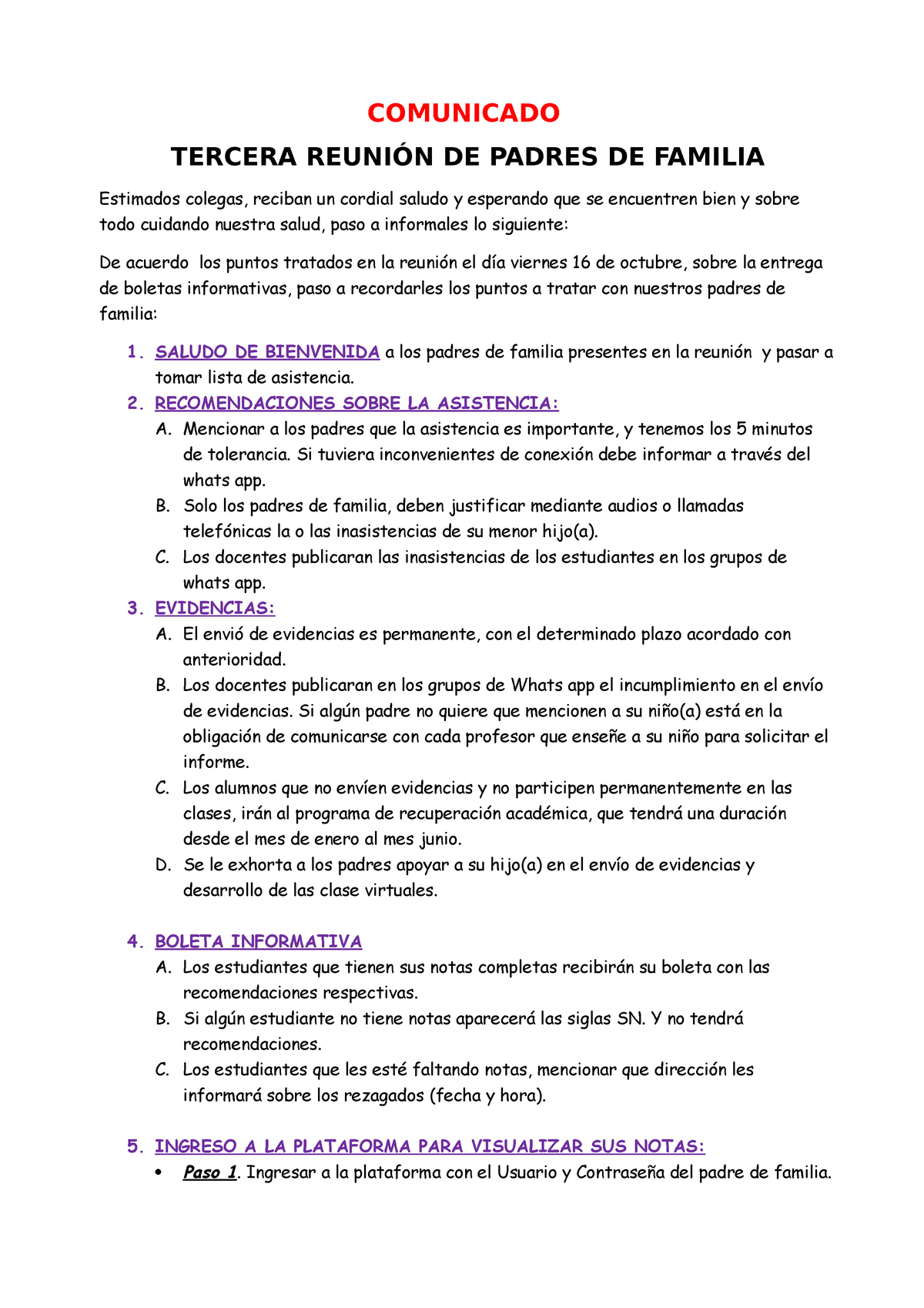 Comunicado 3 - tercera Reuninón DE PF. - COMUNICADO TERCERA REUNIÓN DE  PADRES DE FAMILIA Estimados - Studocu