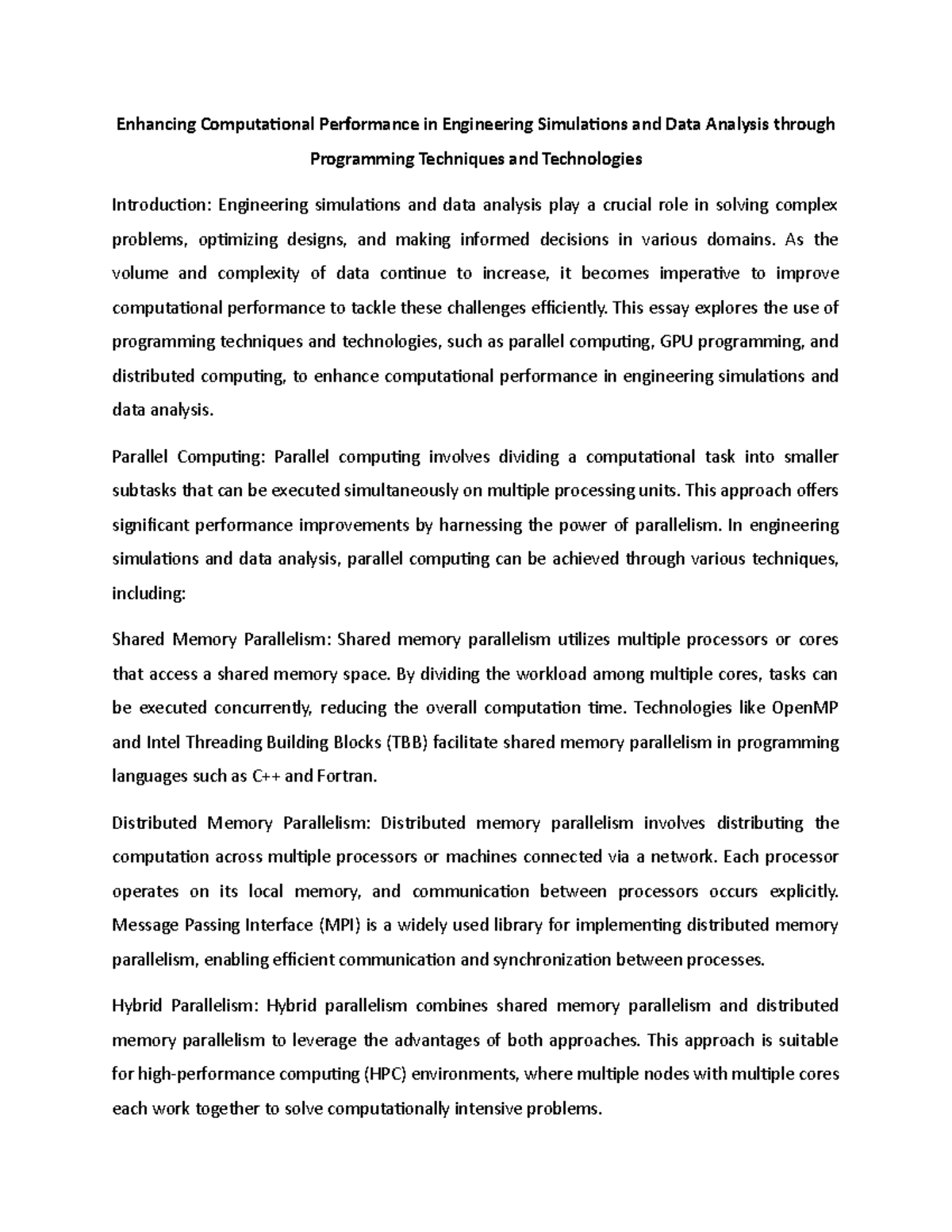 Programming For Engineering - Enhancing Computational Performance in ...