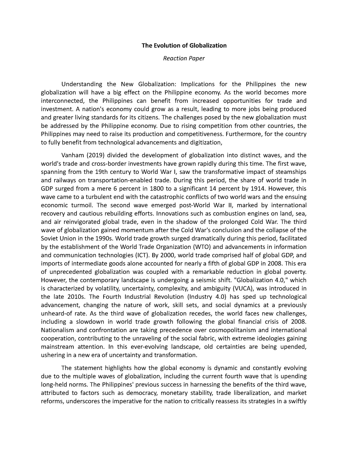 example of descriptive essay about globalization