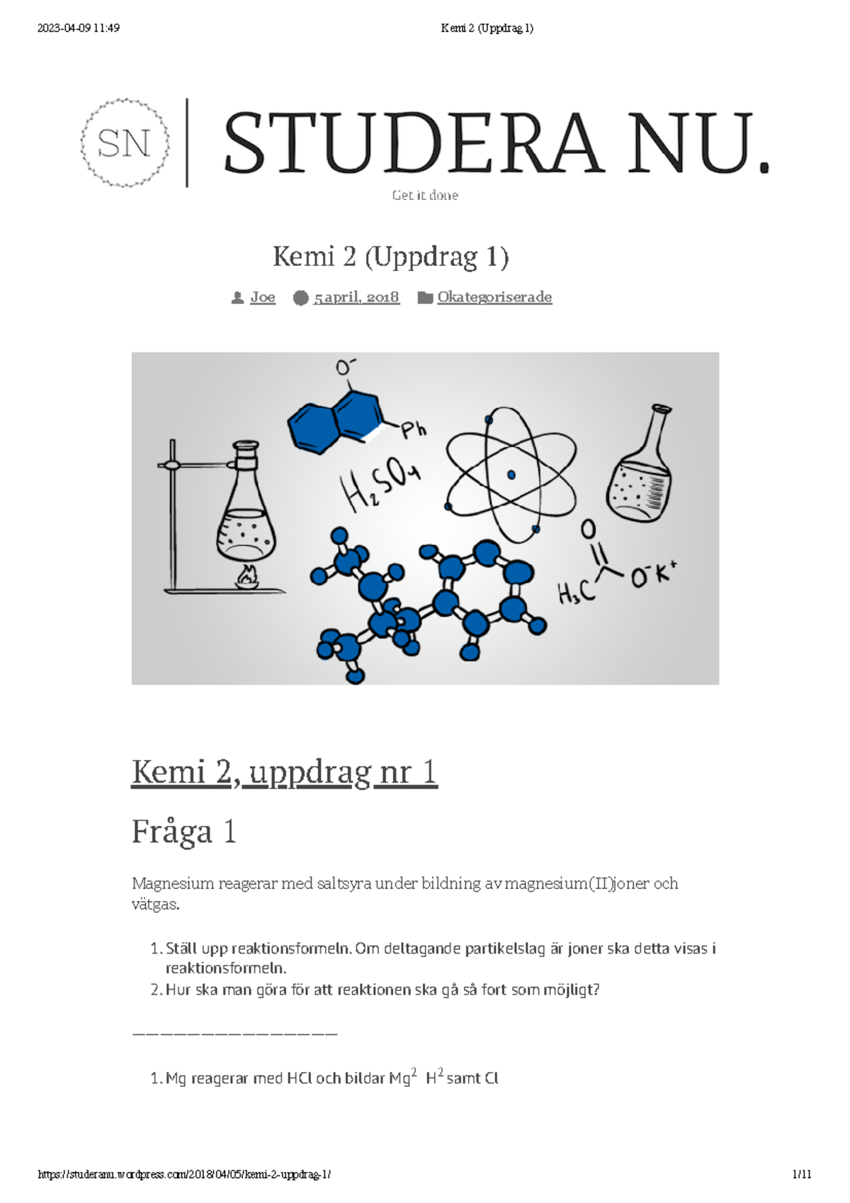 Kemi 2 (Uppdrag 1) - Kemi Inlämning - Get It Done Kemi 2 (Uppdrag 1 ...