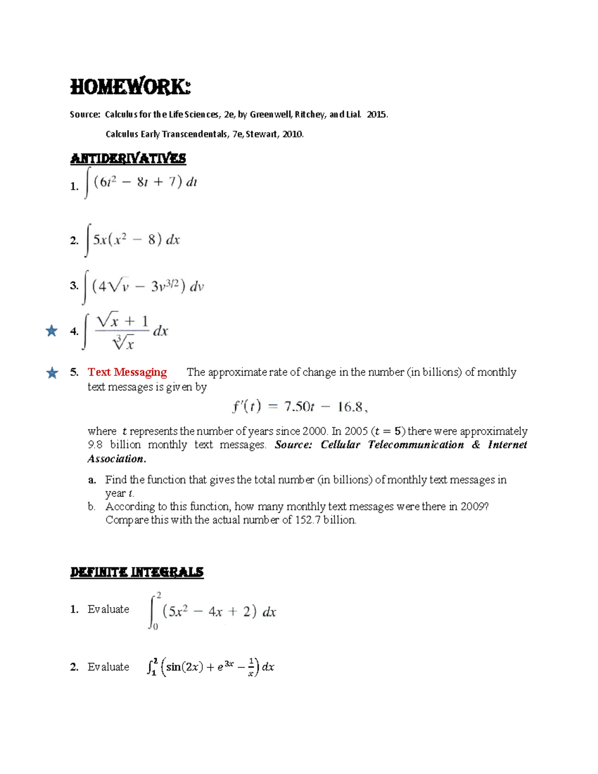 Hw week10 - Math homework for Week 10 - HOMEWORK: Source: Calculus for ...