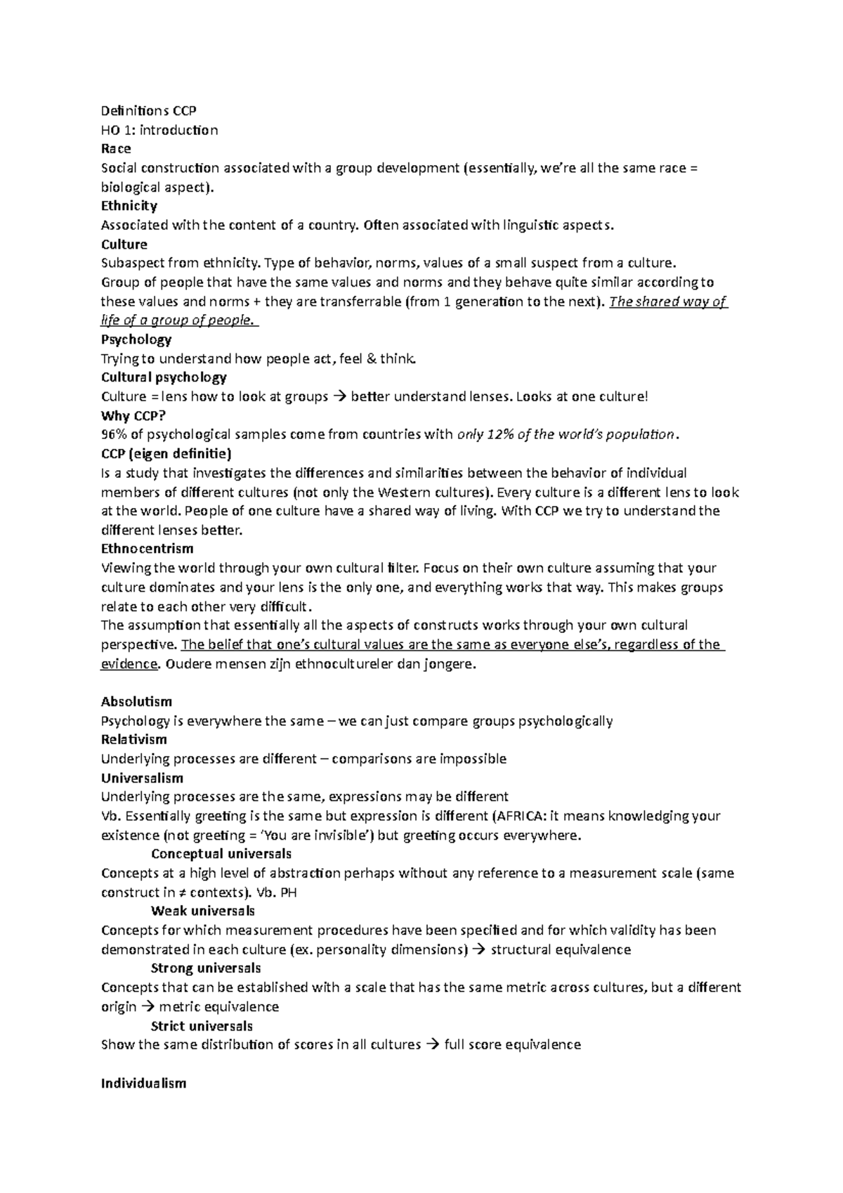 Definitions CCP Ethnicity Associated with the content of a country