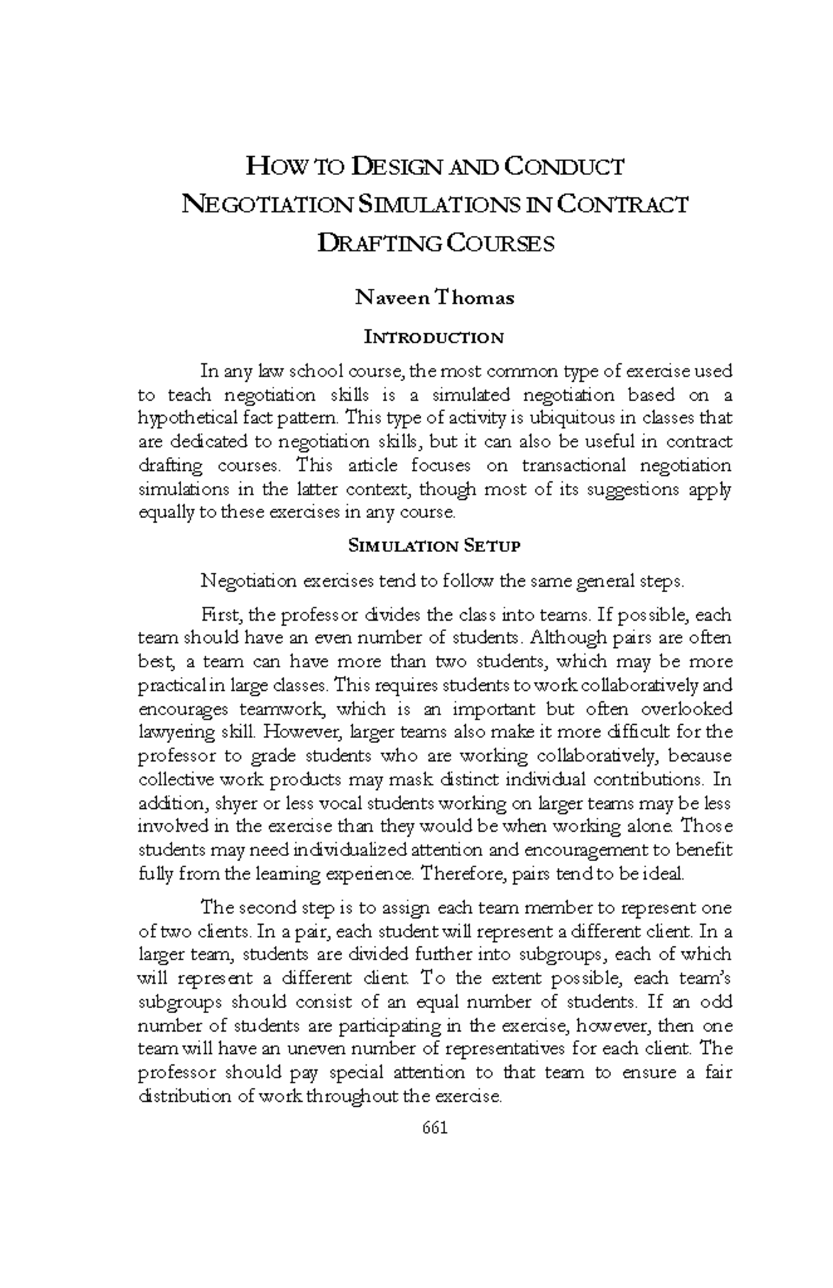 How to Design and Conduct Negotiation Simulations in Contract Dra - 661 ...