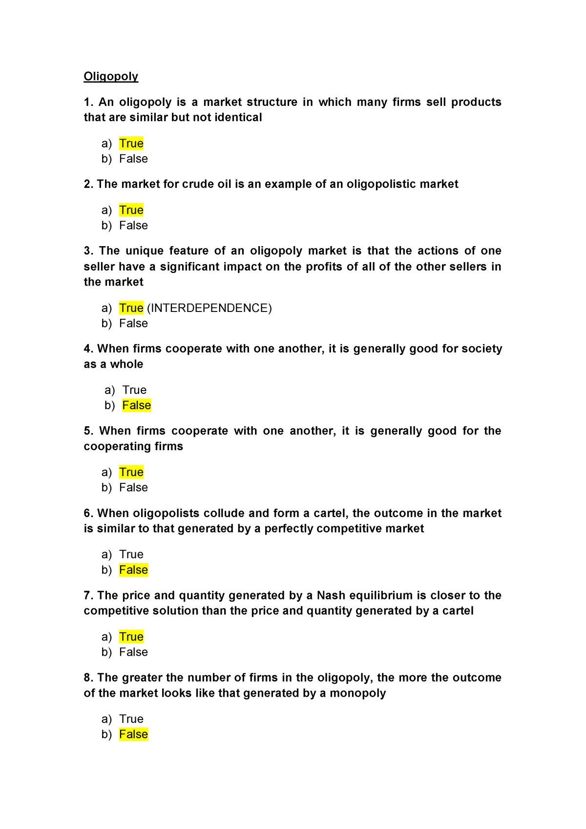 Test Oligopoly - Oligopoly 1. An Oligopoly Is A Market Structure In ...