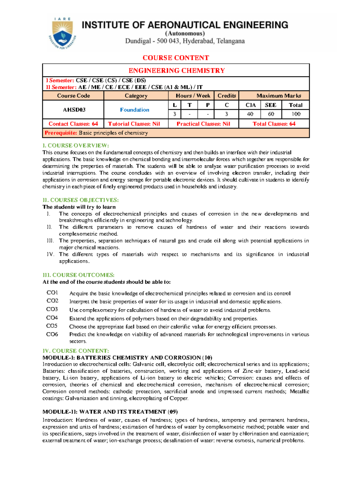 Python Programming - COURSE CONTENT ENGINEERING CHEMISTRY I Semester ...